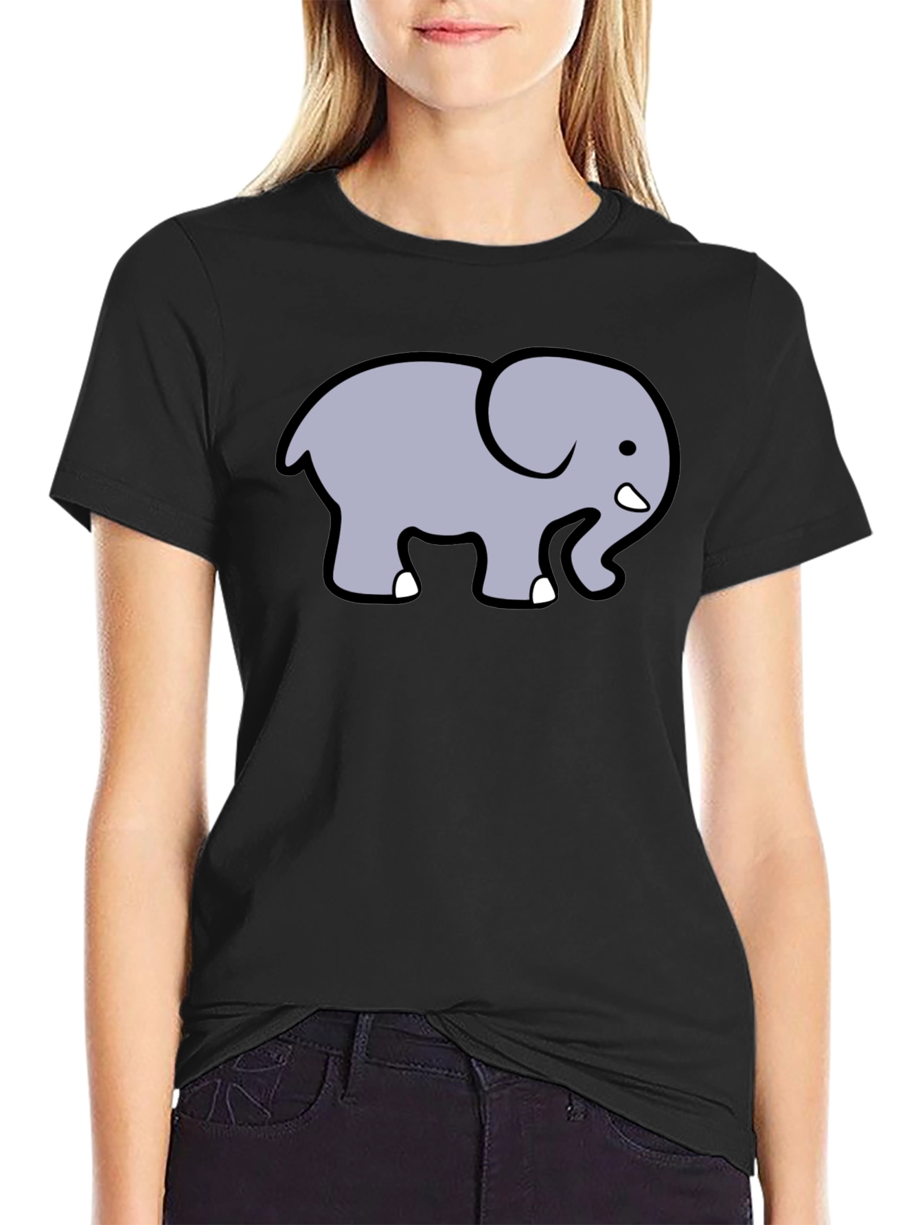 Black Cute Elephant Graphic T-Shirt - Black Cotton Tee view 2