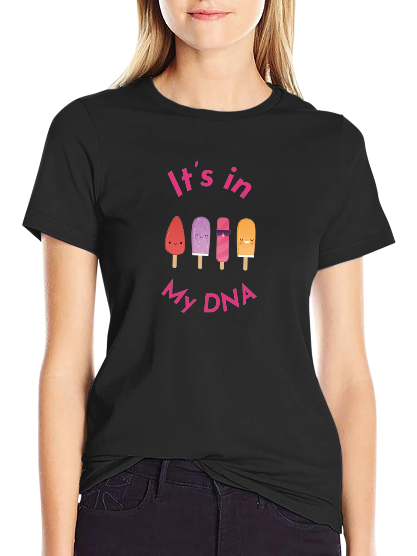 Black Cute Ice Cream DNA T-Shirt view 2