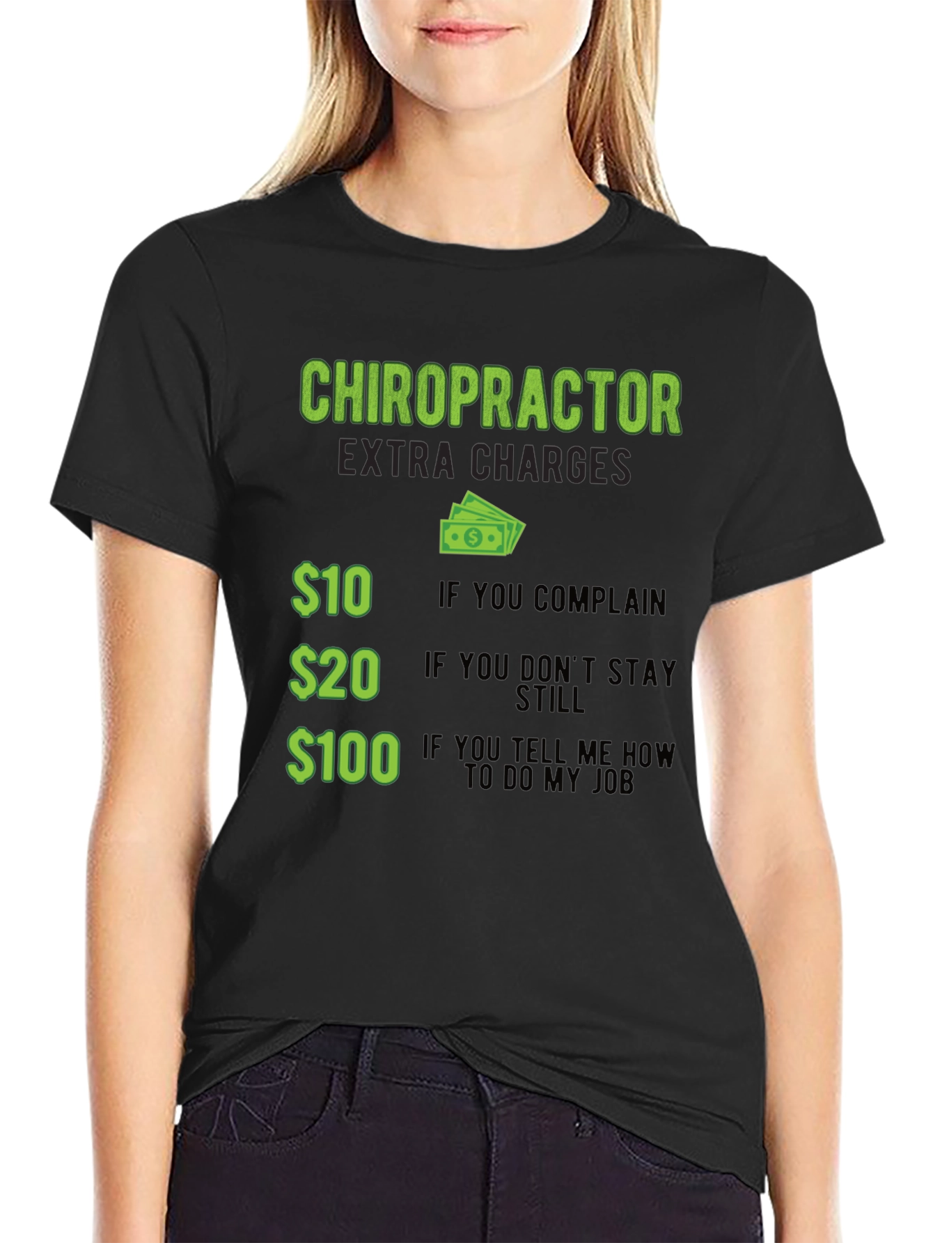 Black Chiropractor Extra Charges Graphic T-Shirt view 2