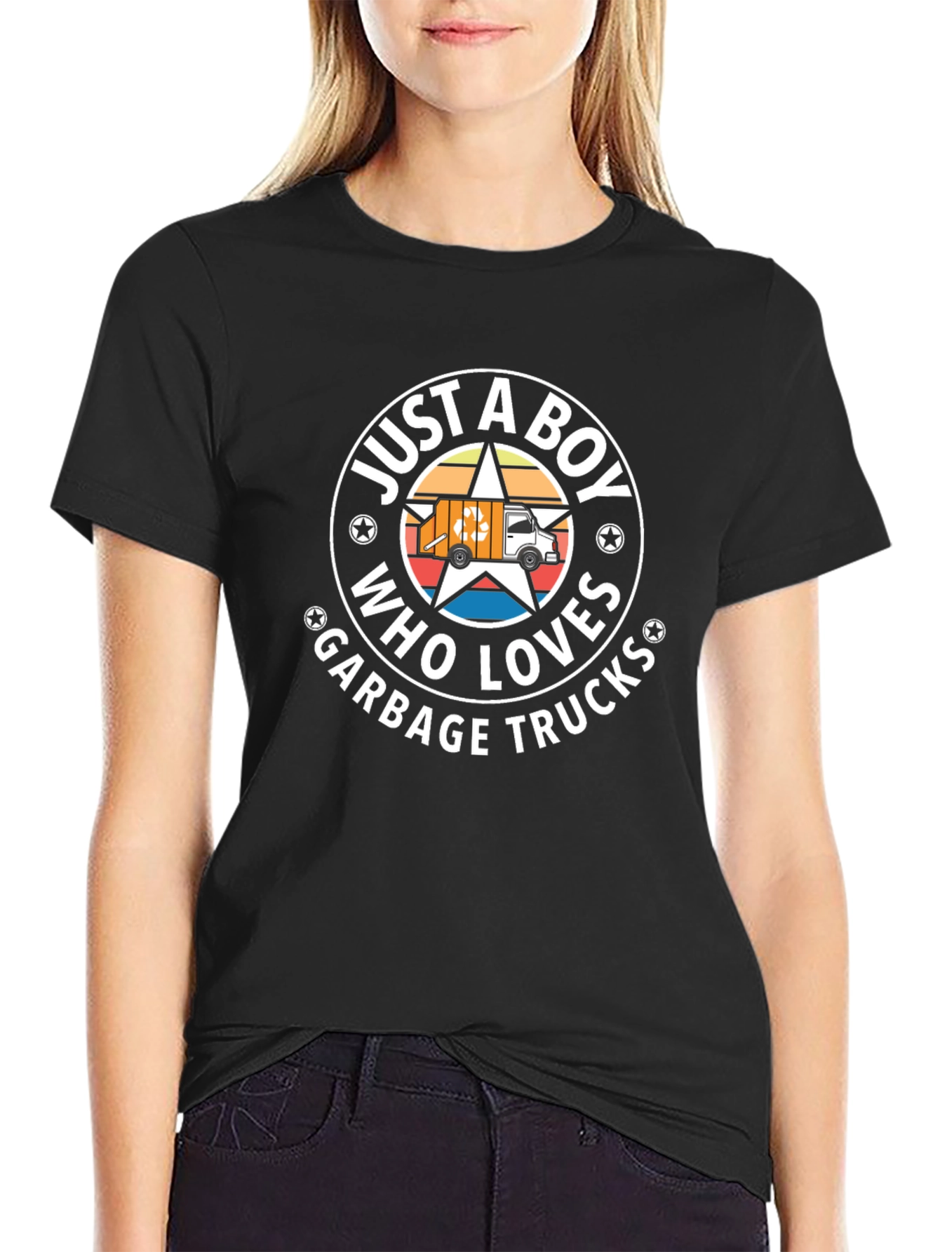 Black Just A Boy Who Loves Garbage Trucks T-Shirt view 2