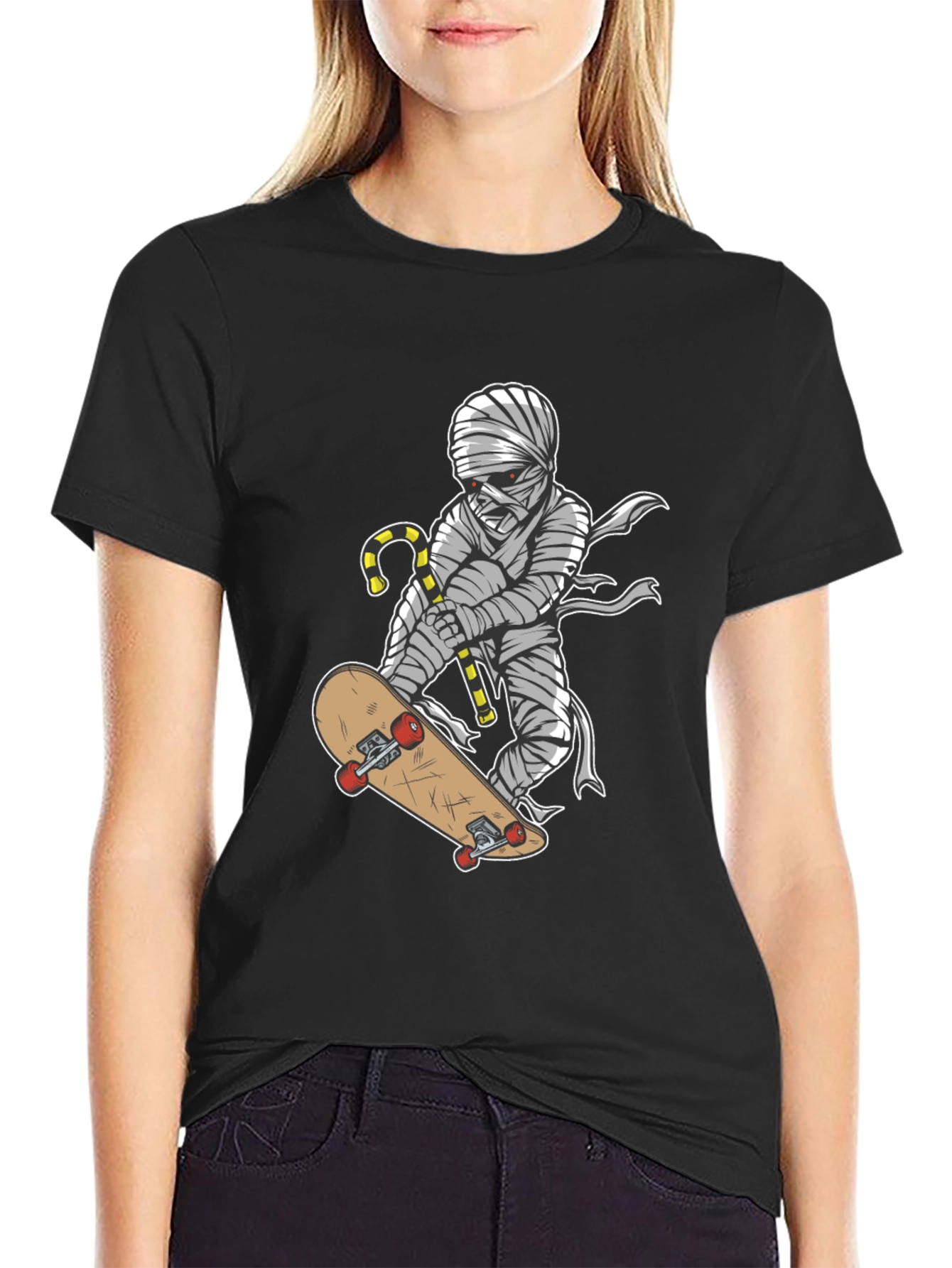 Black Mummy Skateboarder Graphic T-Shirt - Cool Halloween Tee view 2