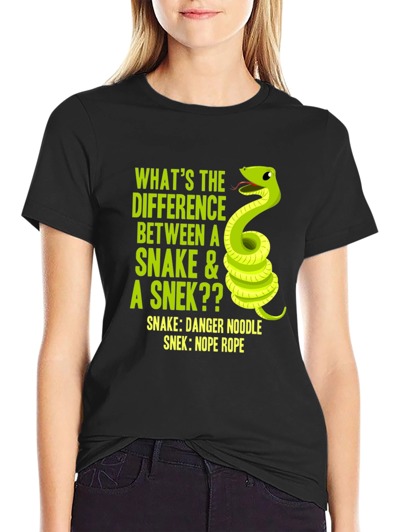 Black Funny Snake vs Snek T-Shirt, Danger Noodle Tee view 2