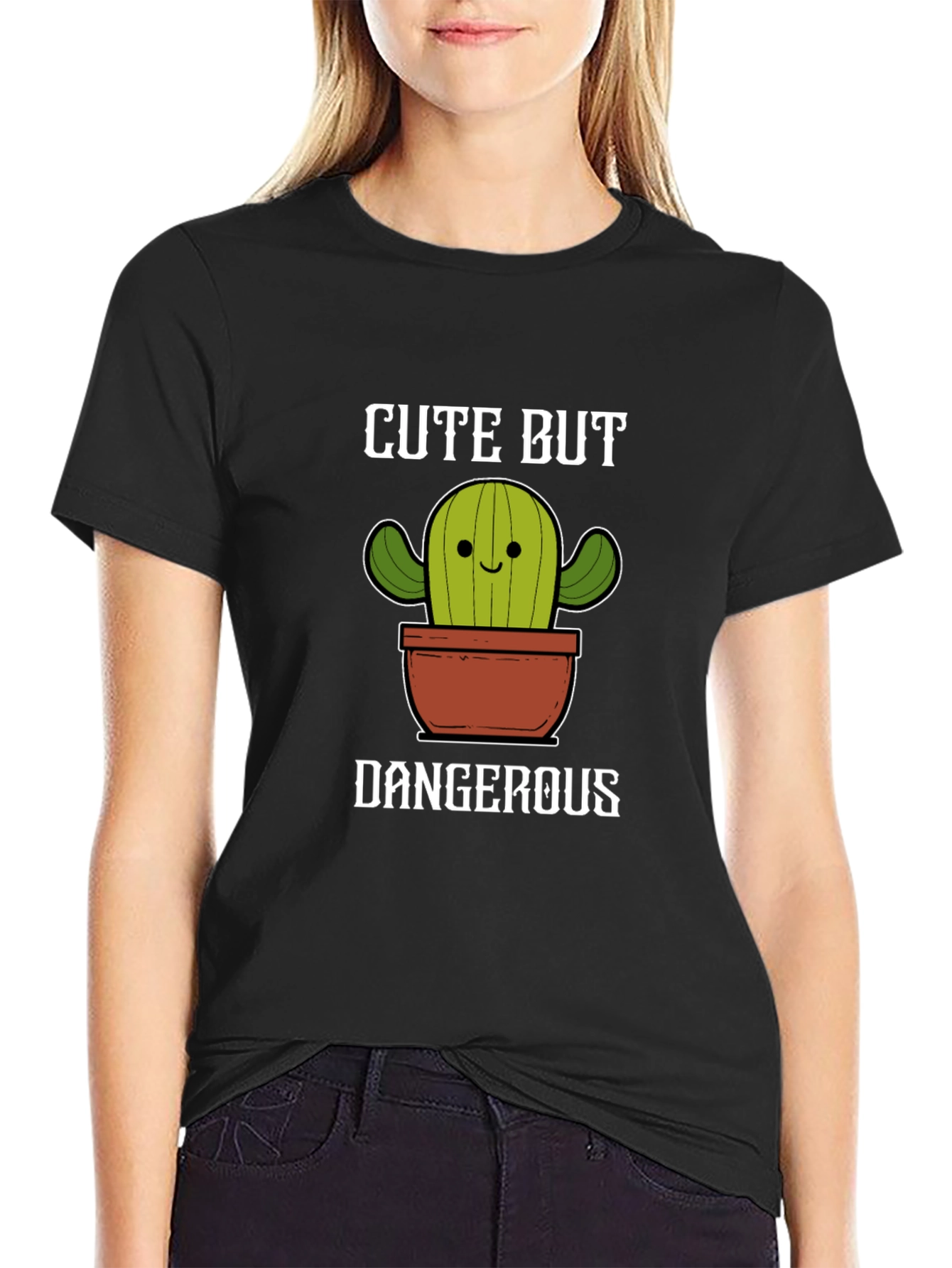 Black Cute But Dangerous Cactus Graphic Tee view 2
