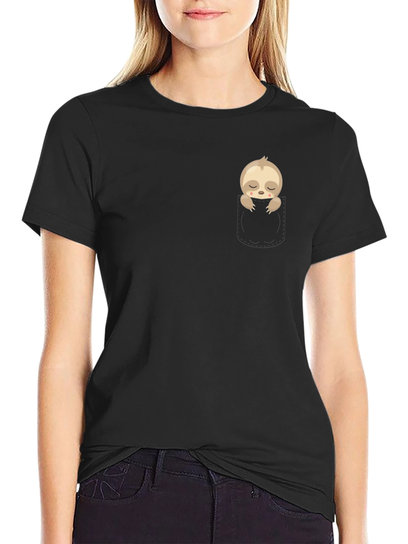 Black Sloth Pocket T-Shirt - Cute & Comfy! view 2