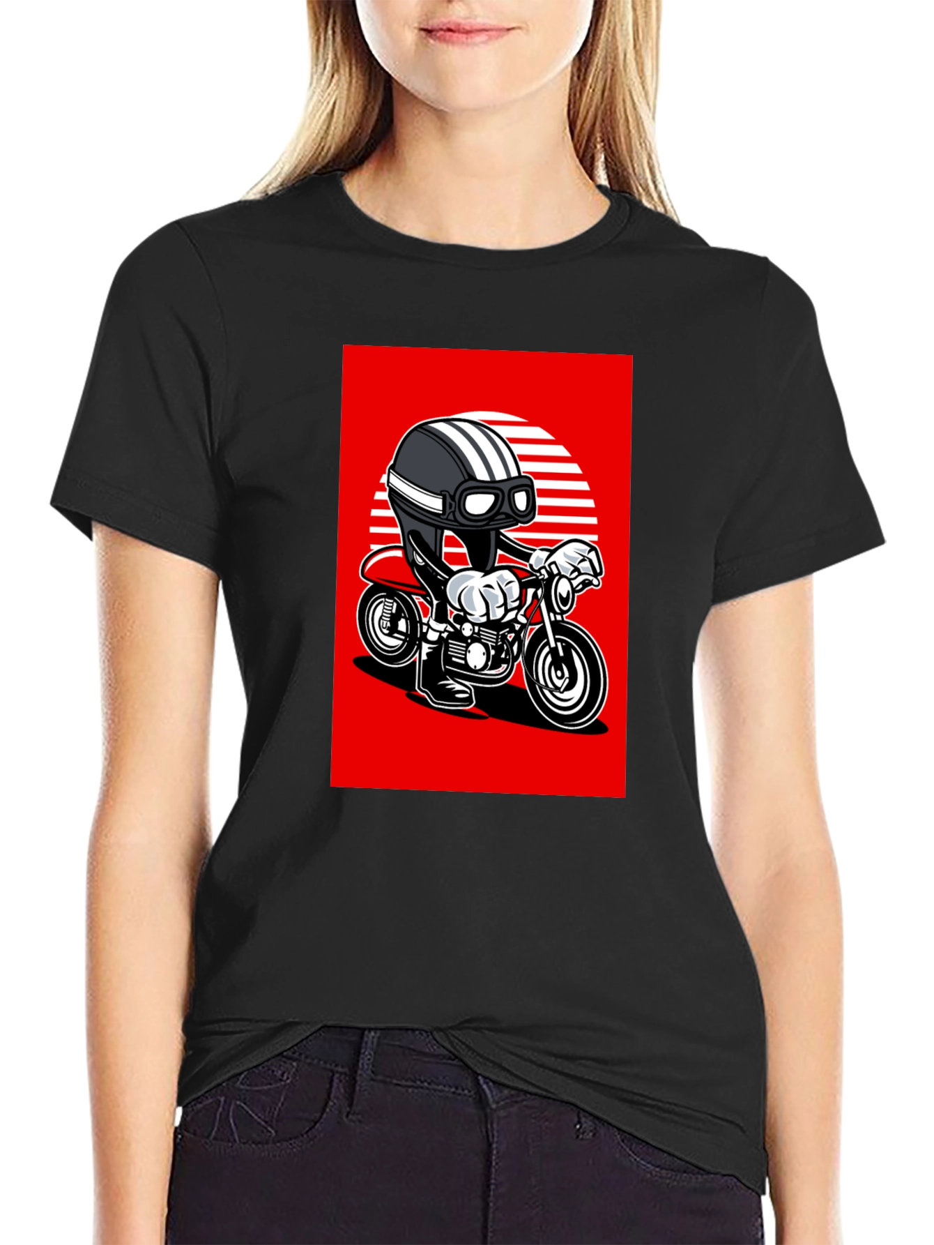 Black Cool Rider Graphic Tee - Black Cotton Blend view 2