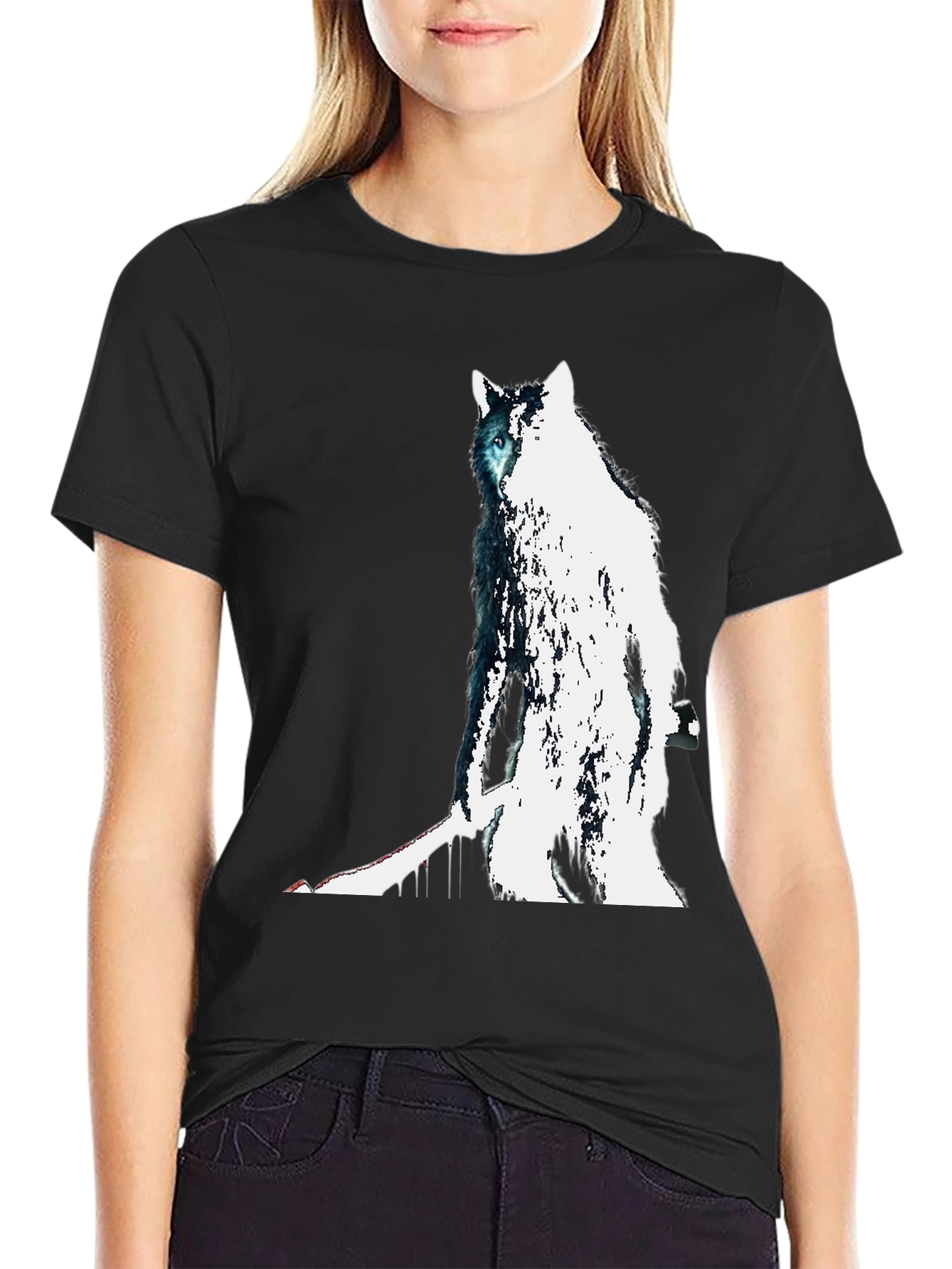 Black Wolf Graphic Print Tee - Men's Black T-Shirt view 2