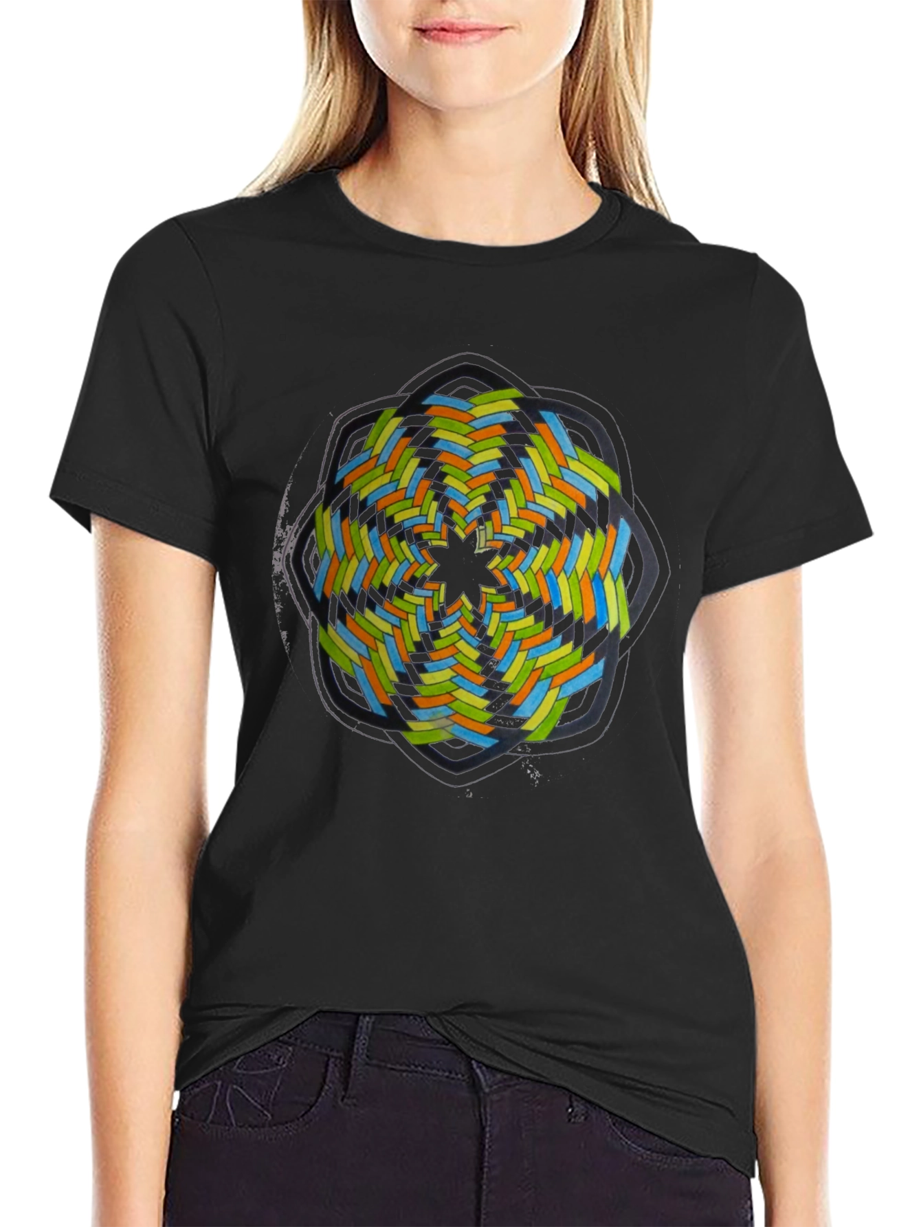 Black Abstract Geometric Graphic Tee - Black view 2