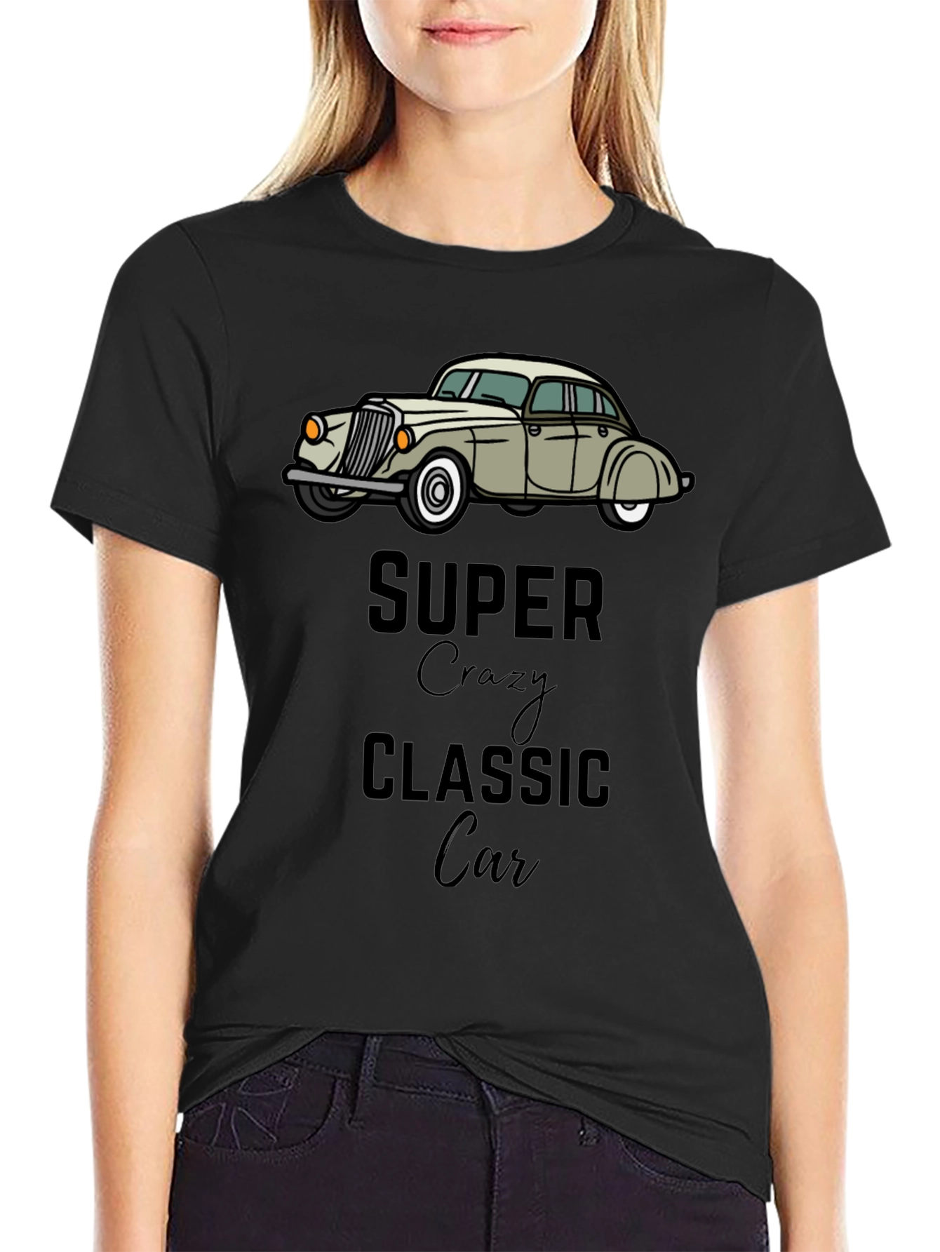 Black Super Crazy Classic Car Black T-Shirt view 2