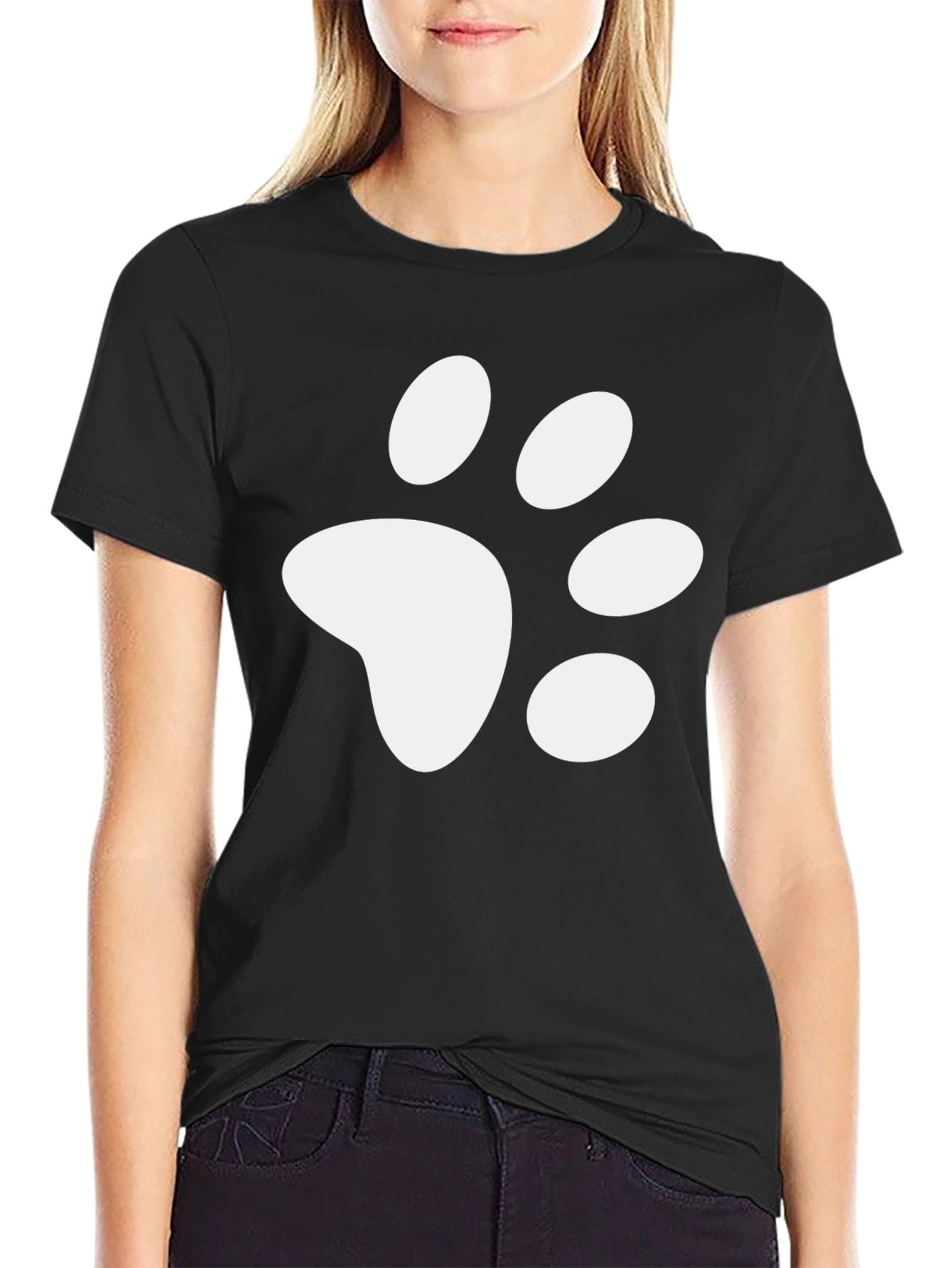 Black Paw Print Graphic Tee - Casual Black T-Shirt view 2