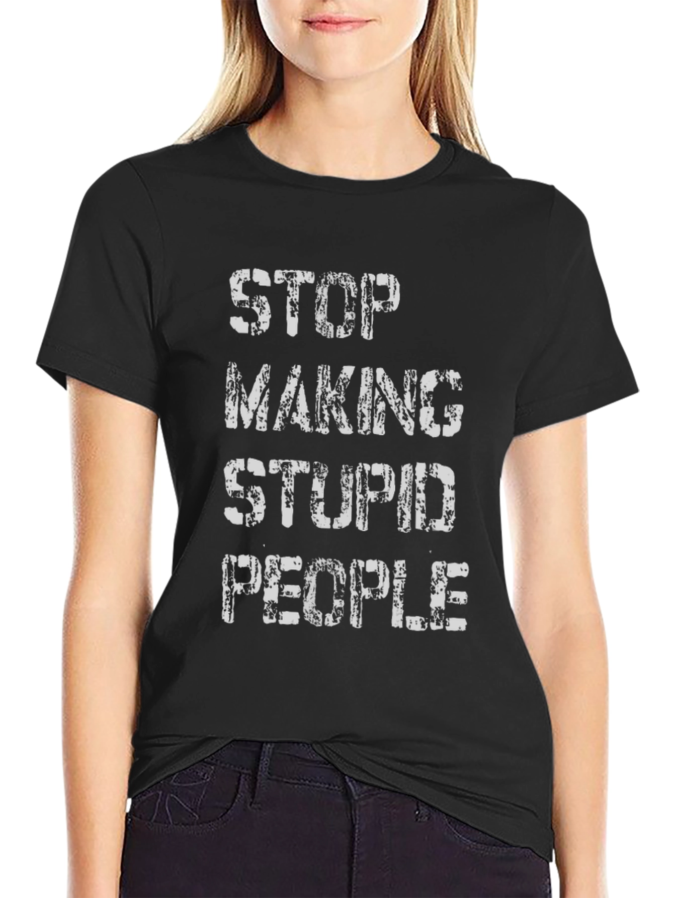 Black Stop Making Stupid People Graphic Tee - Black view 2