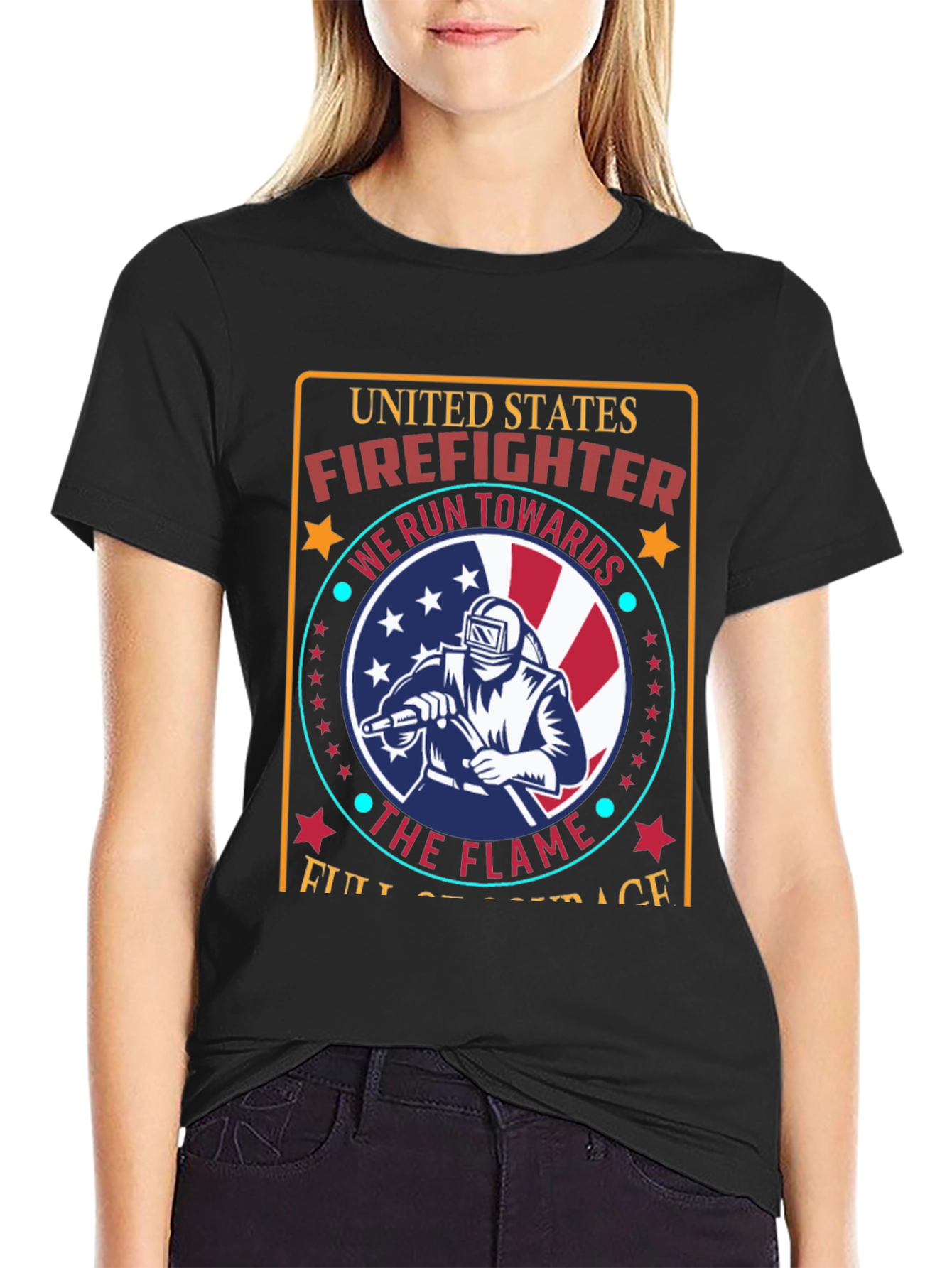 Black United States Firefighter Graphic Tee view 2