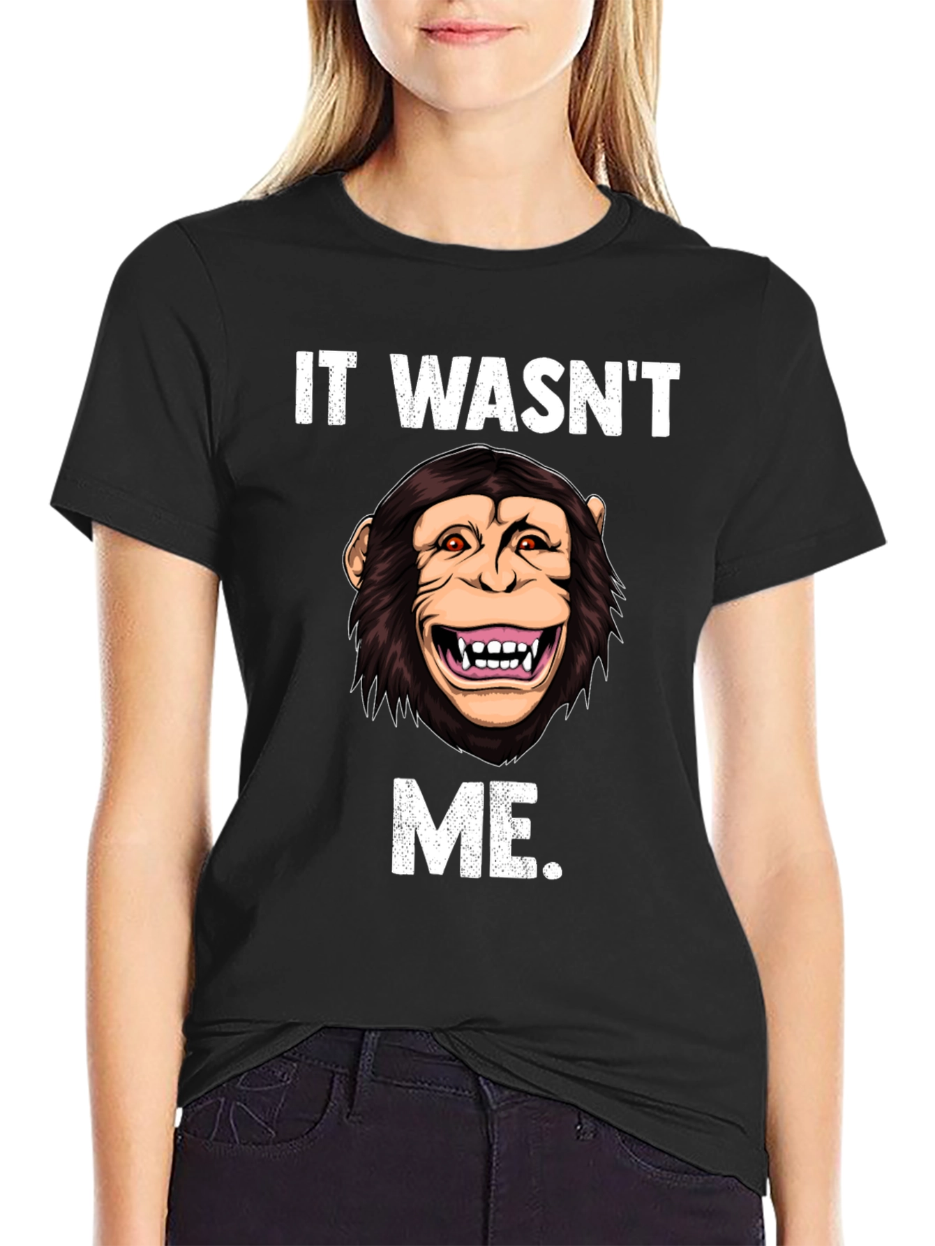 Black Funny Monkey It Wasn't Me T-Shirt view 2