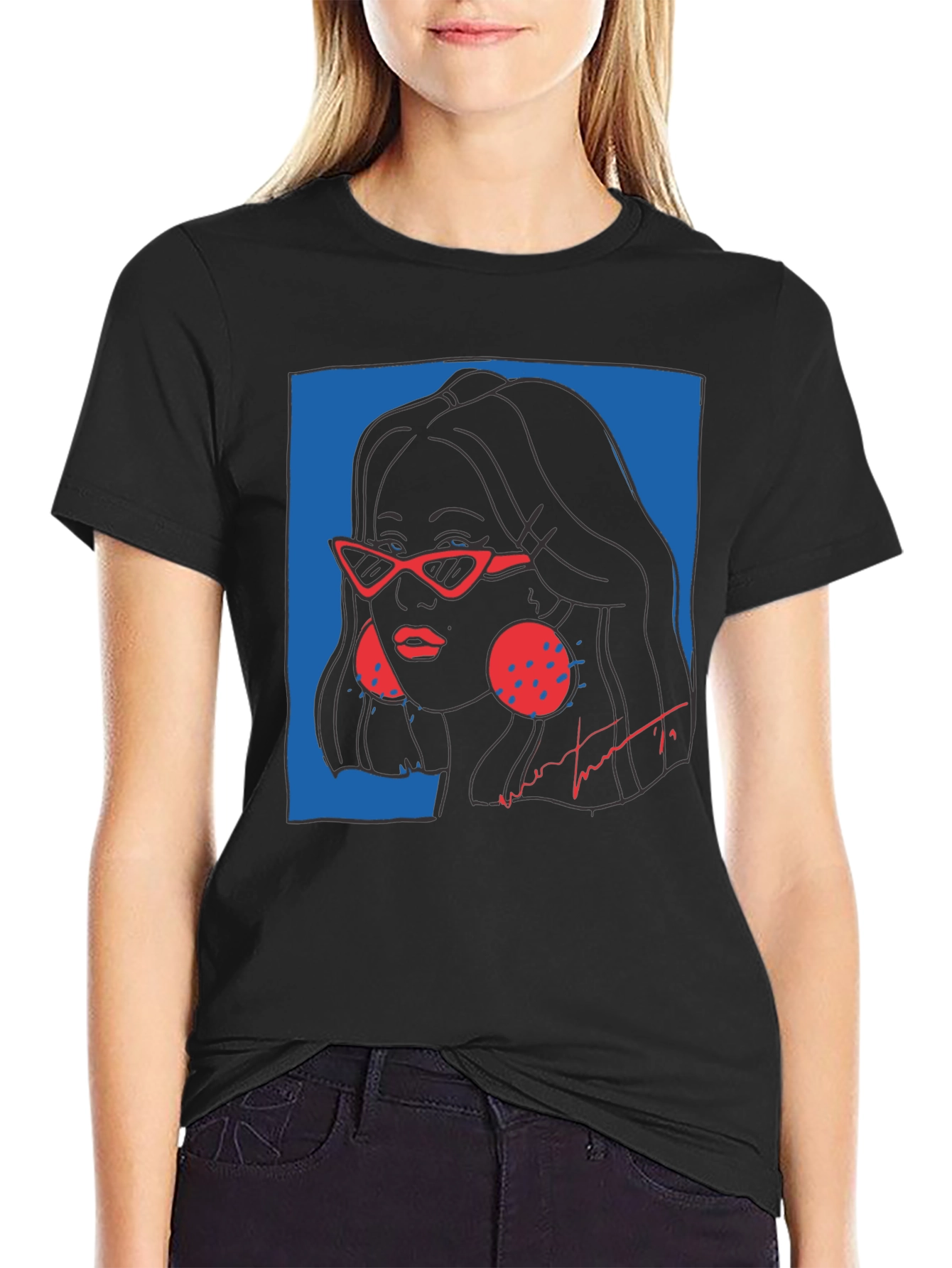 Black Stylish Graphic Print Tee - Modern Woman Portrait view 2