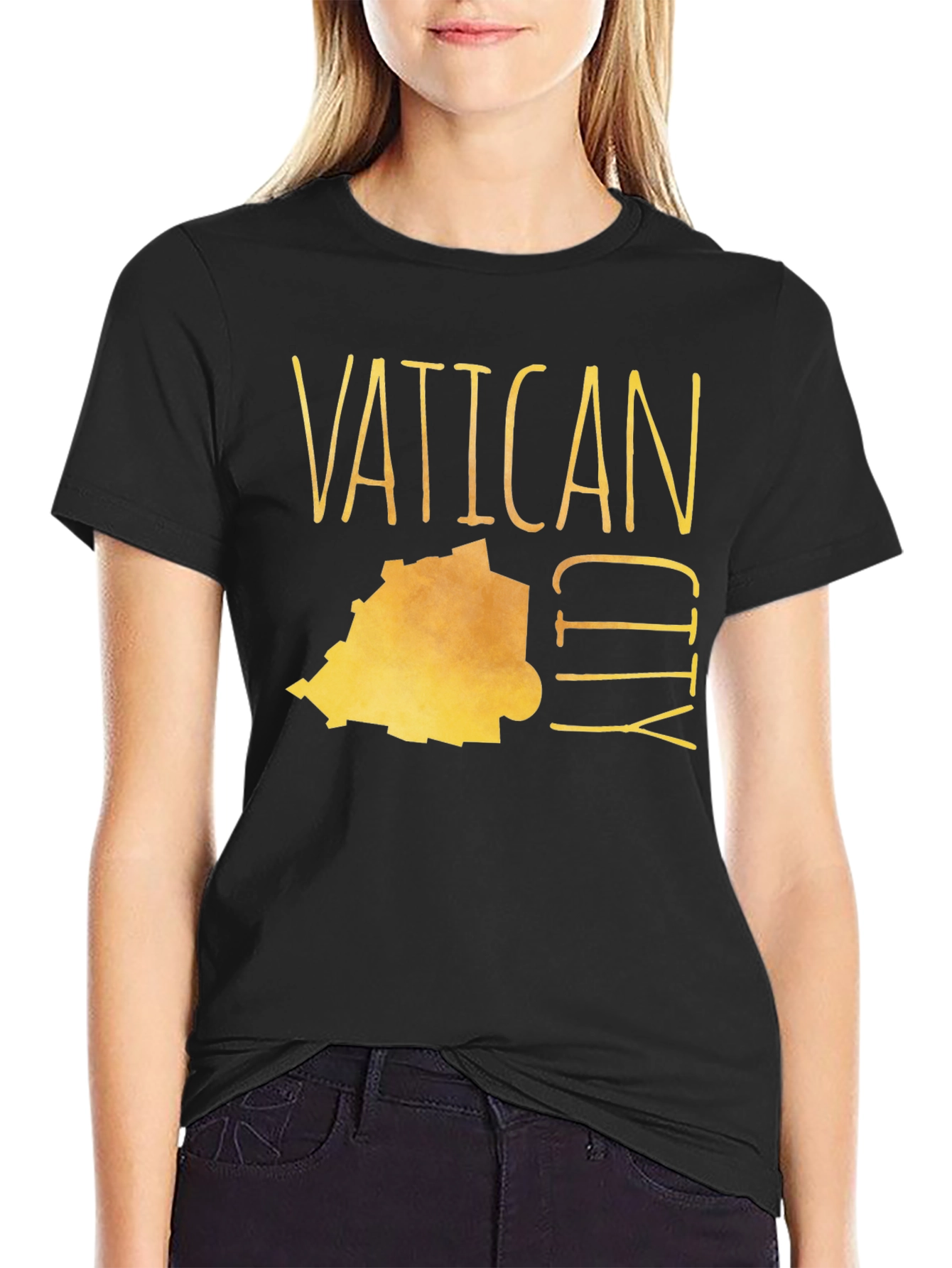 Black Vatican City Map Graphic Tee - Black Crew Neck T-Shirt view 2