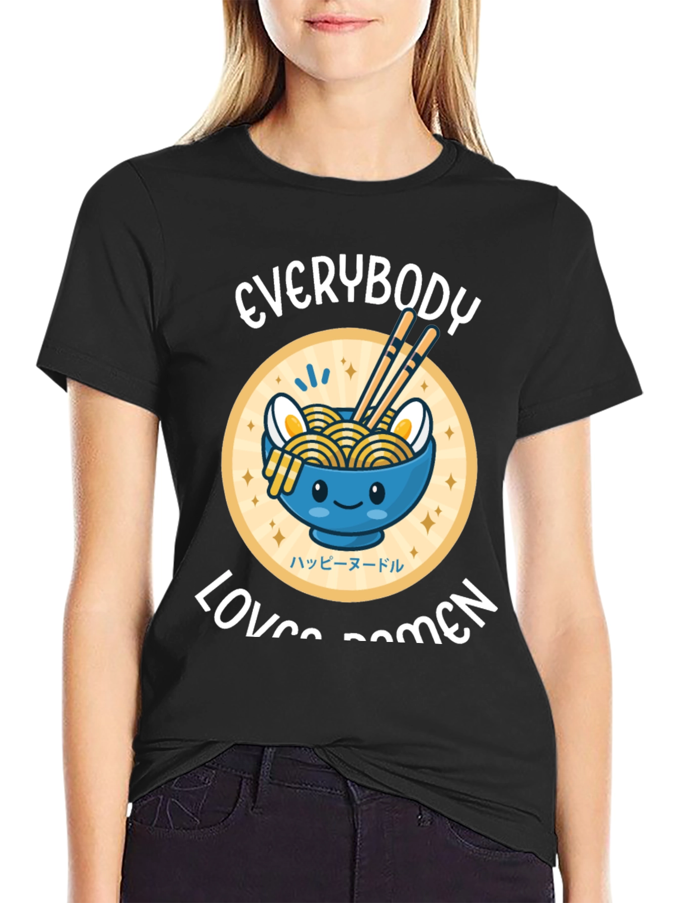 Black Everybody Loves Ramen T-Shirt view 2