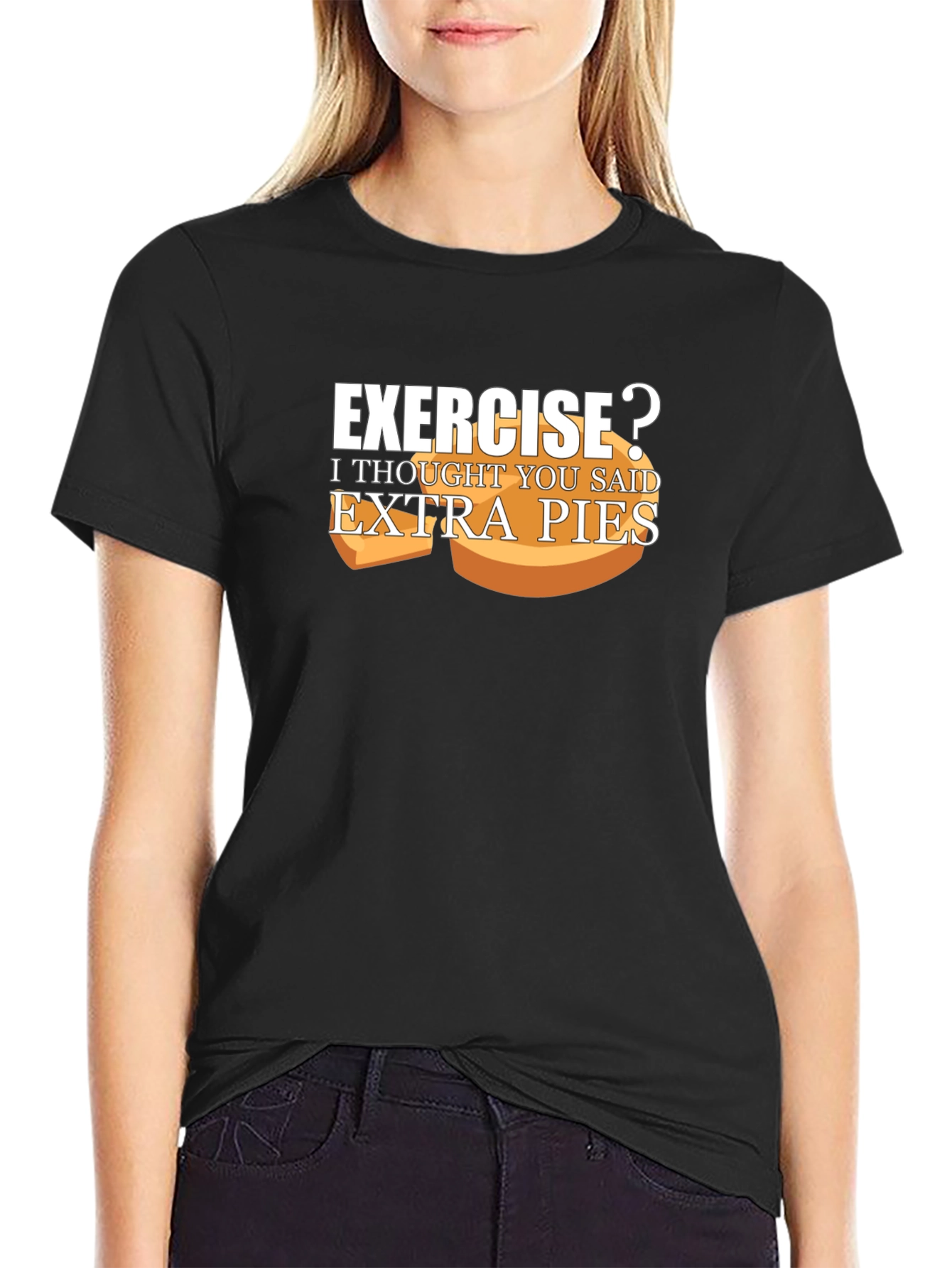 Black Exercise? Extra Pies T-Shirt Funny Foodie Tee view 2