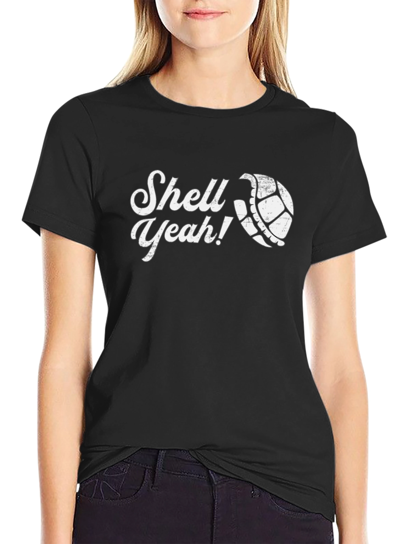 Black Shell Yeah! Funny Turtle Graphic T-Shirt view 2