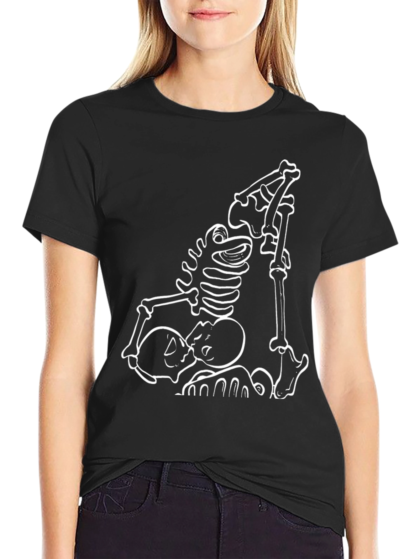 Black Skeleton Kissing T-Shirt - Black Cotton Graphic Tee view 2
