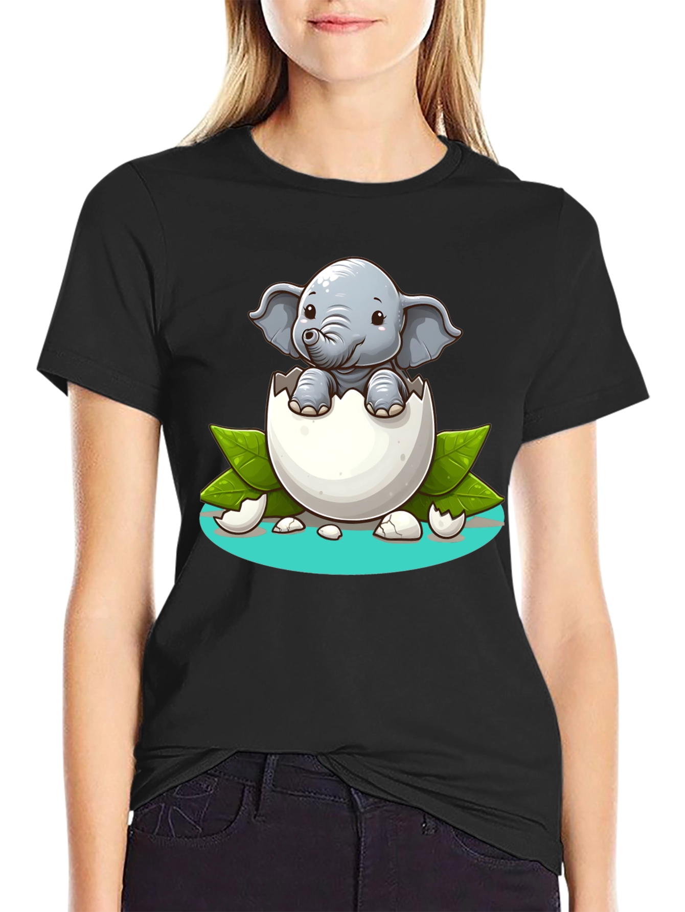 Black Cute Elephant Hatching T-Shirt - Unisex Graphic Tee view 2