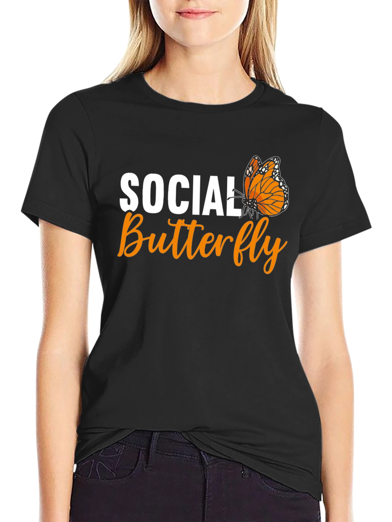 Black Social Butterfly Graphic Tee - Black Unisex T-Shirt view 2
