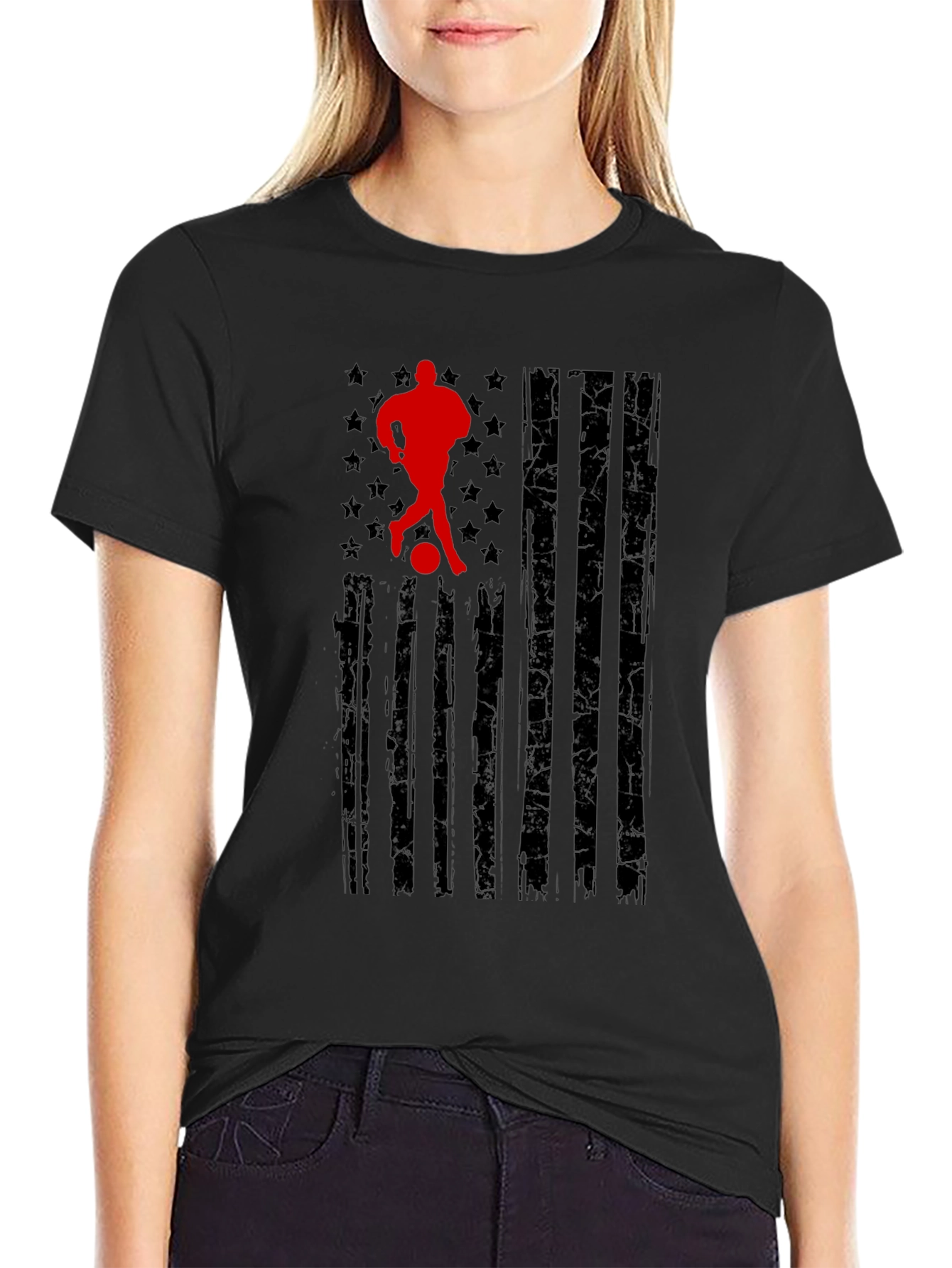Black Soccer American Flag T-Shirt view 2