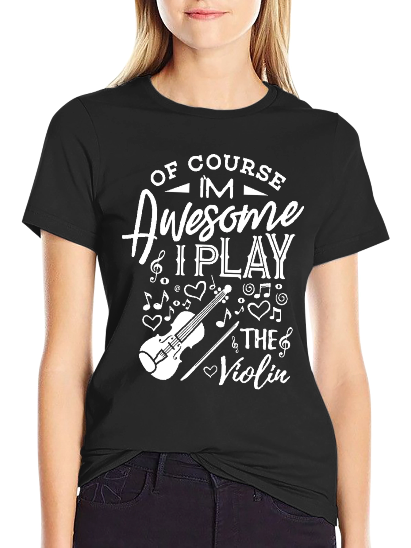 Black Awesome Violin Player T-Shirt view 2
