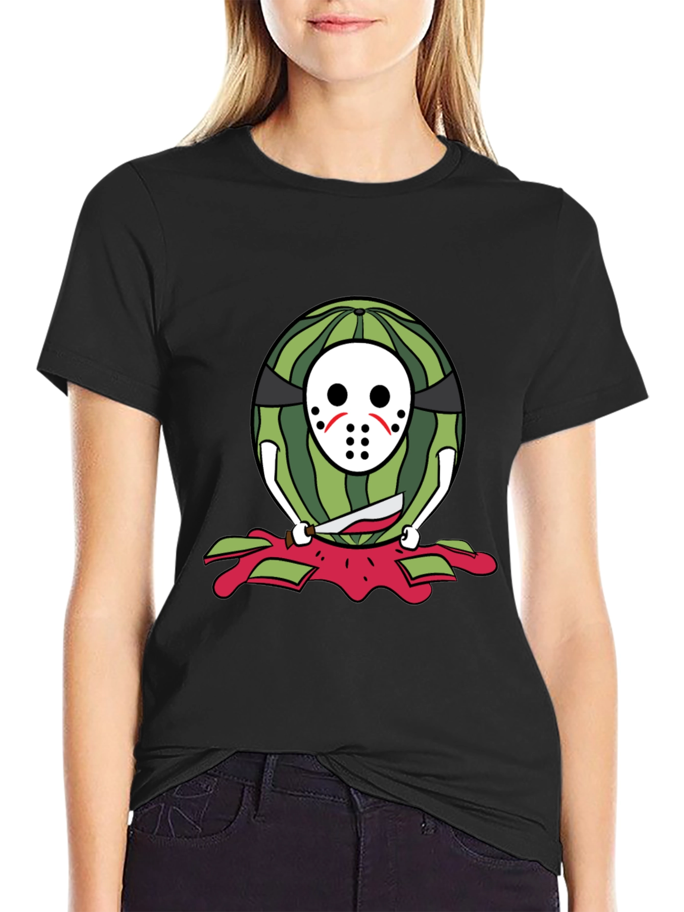 Black Watermelon Horror T-Shirt view 2