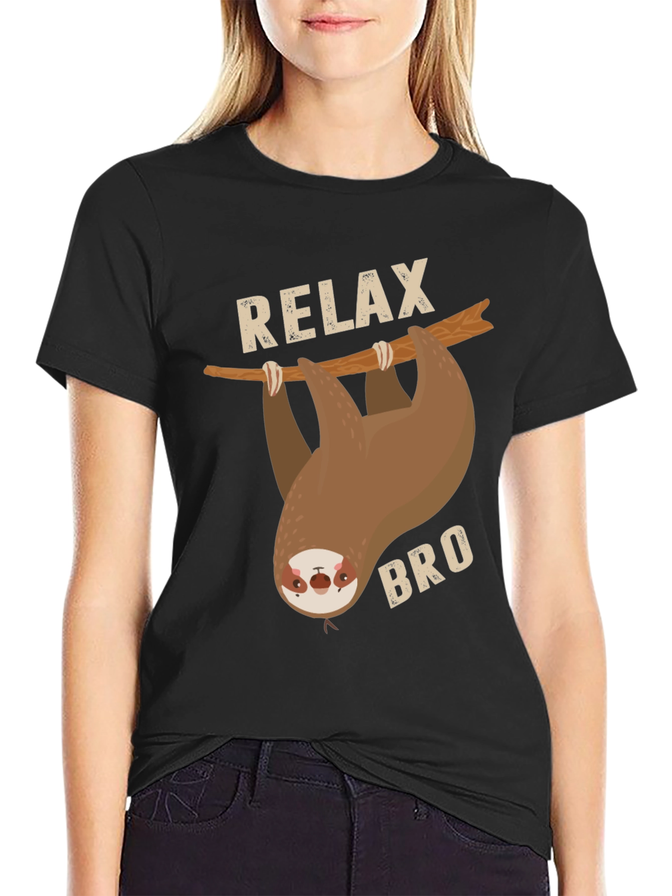 Black Relax Bro Sloth Graphic T-Shirt view 2