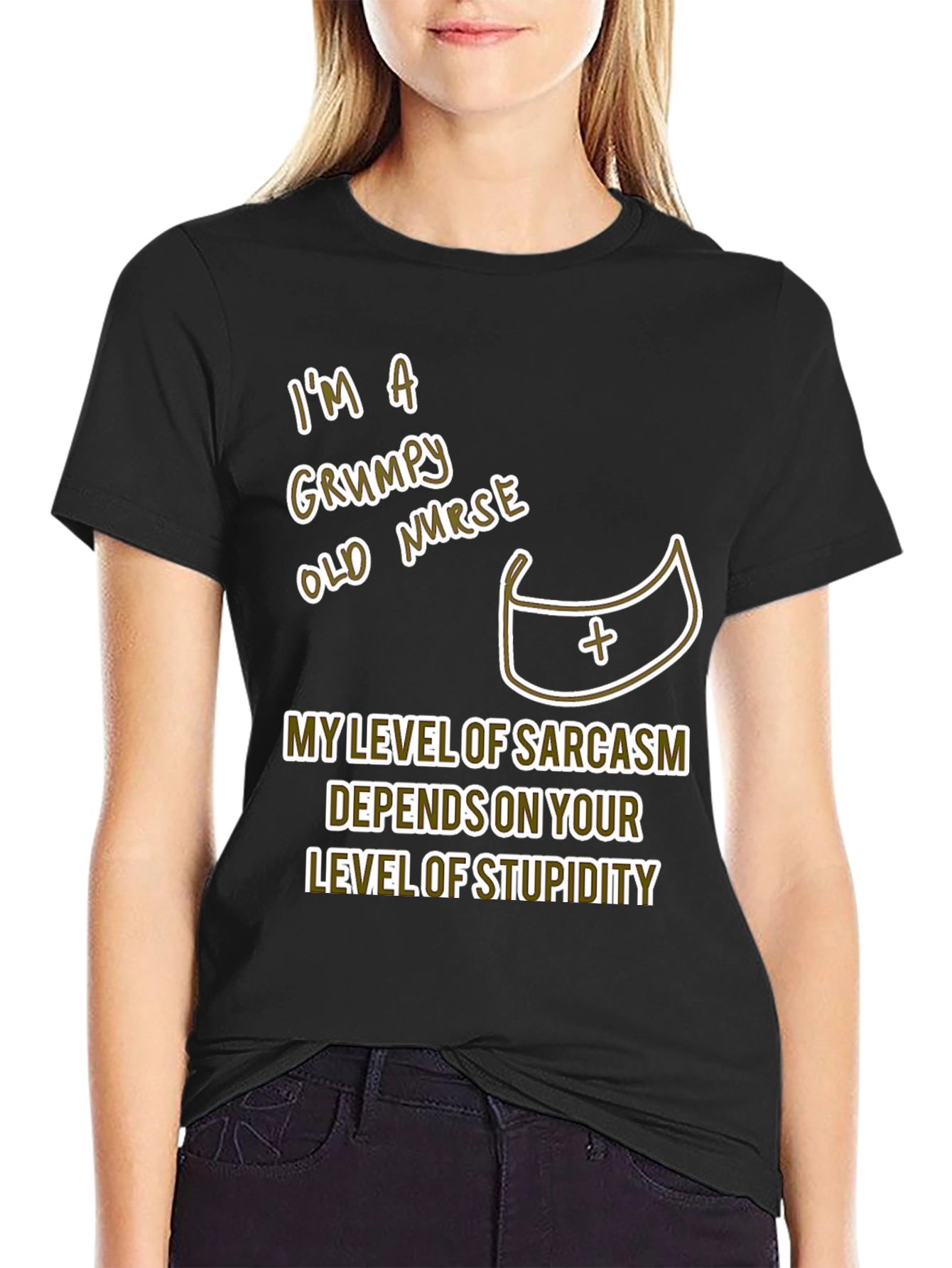 Black Grumpy Nurse T-Shirt Sarcastic Humor Tee view 2