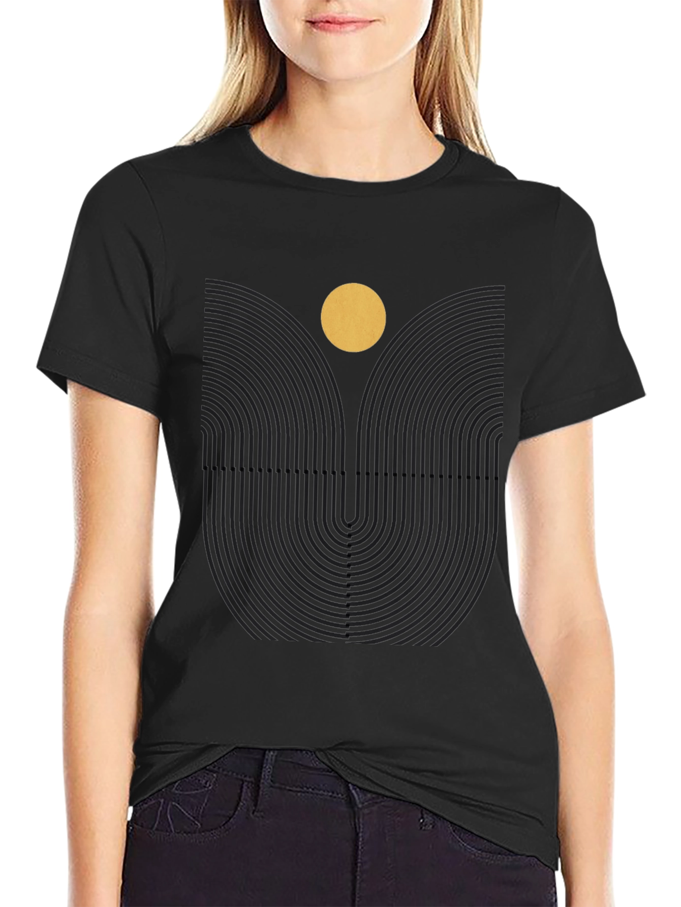 Black Geometric Sun Graphic Print Black Tee view 2