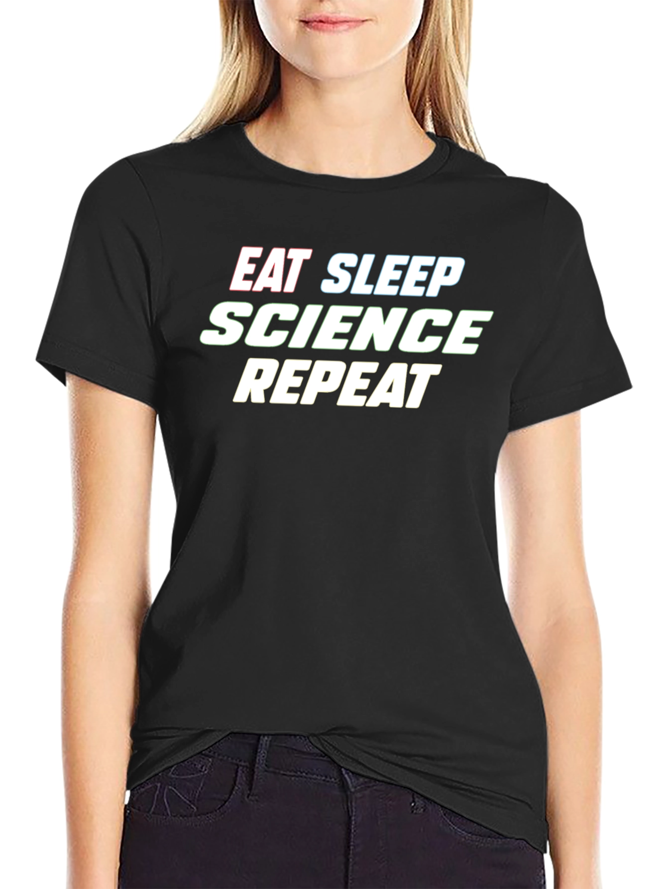 Black Eat Sleep Science Repeat Graphic Tee view 2