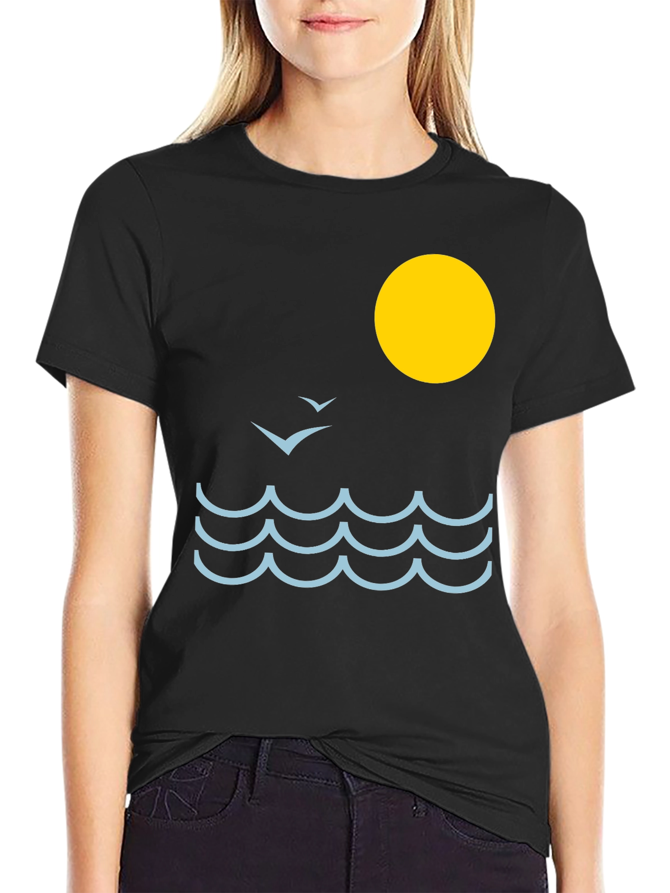 Black Ocean Wave Graphic Tee - Black Cotton Comfort view 2