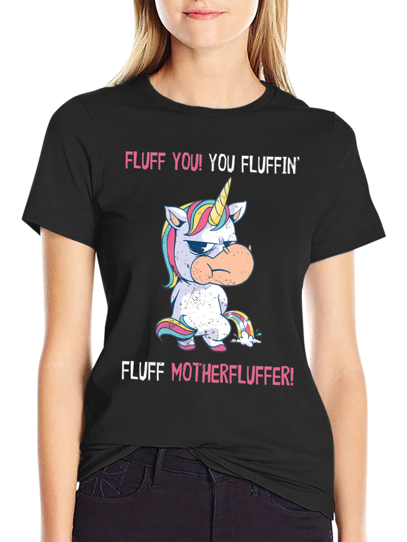 Black Fluff You! Unicorn Graphic Tee - Black Cotton view 2