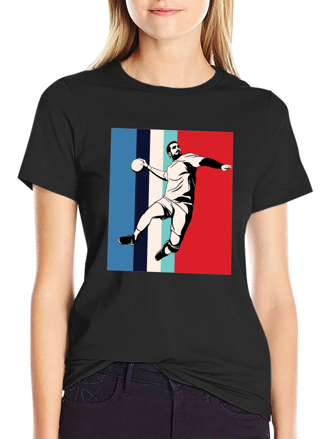 Black Handball Player Graphic T-Shirt view 2