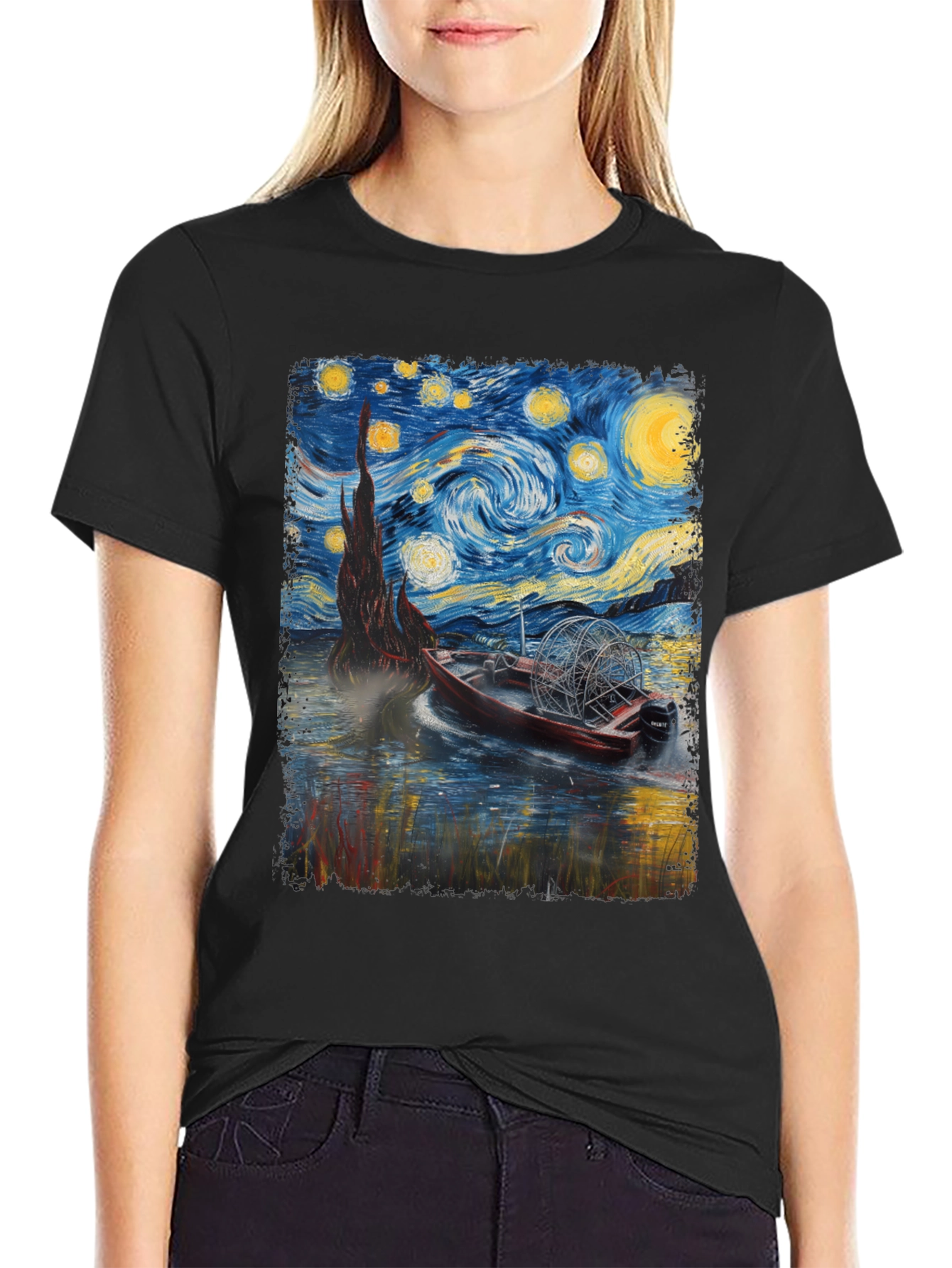 Black Starry Night Airboat T-Shirt view 2