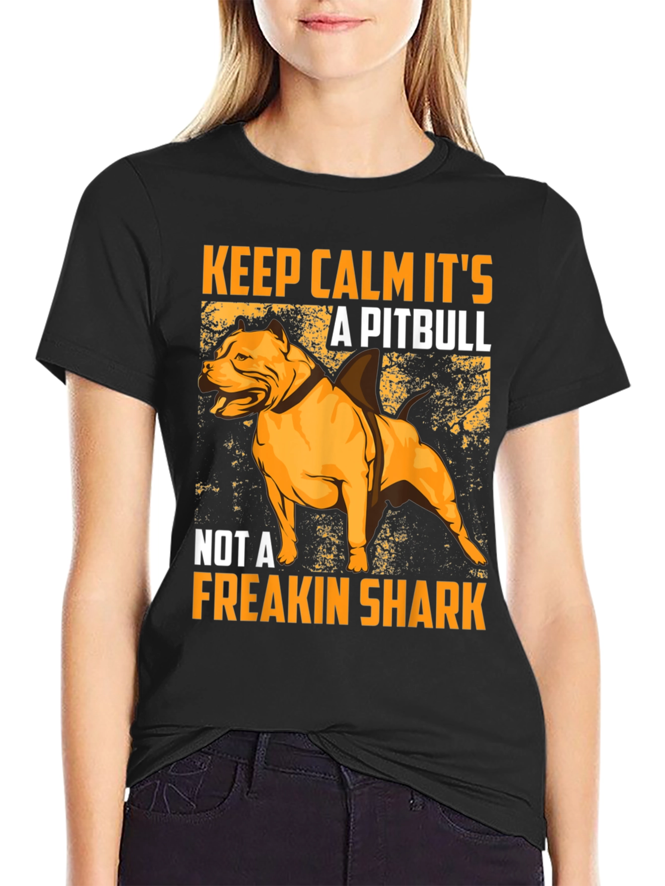 Black Pitbull Shark Humor Graphic T-Shirt view 2