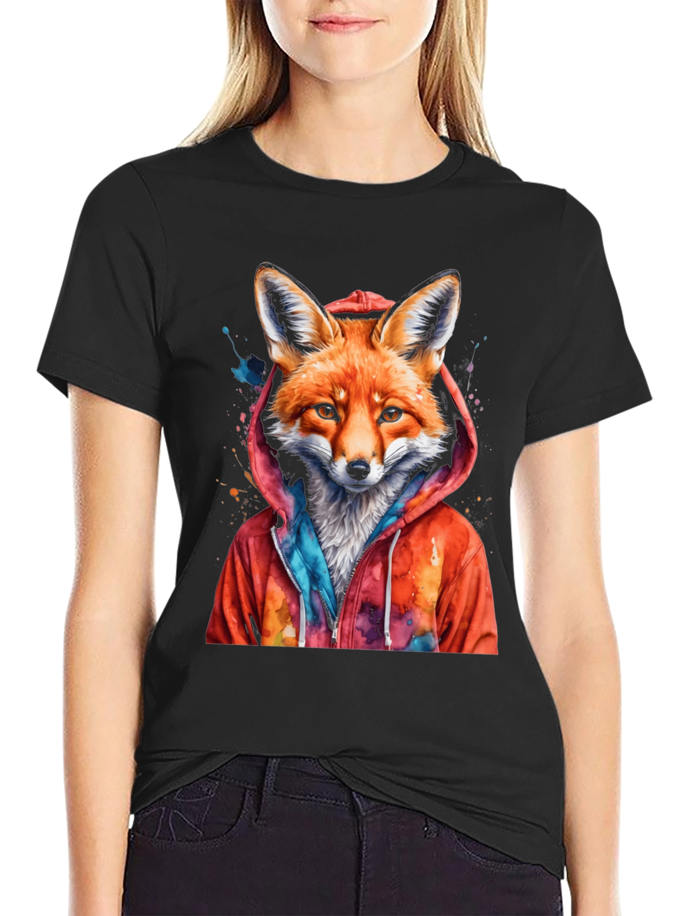 Black Fox in Hoodie Graphic Tee - Stylish & Unique! view 2