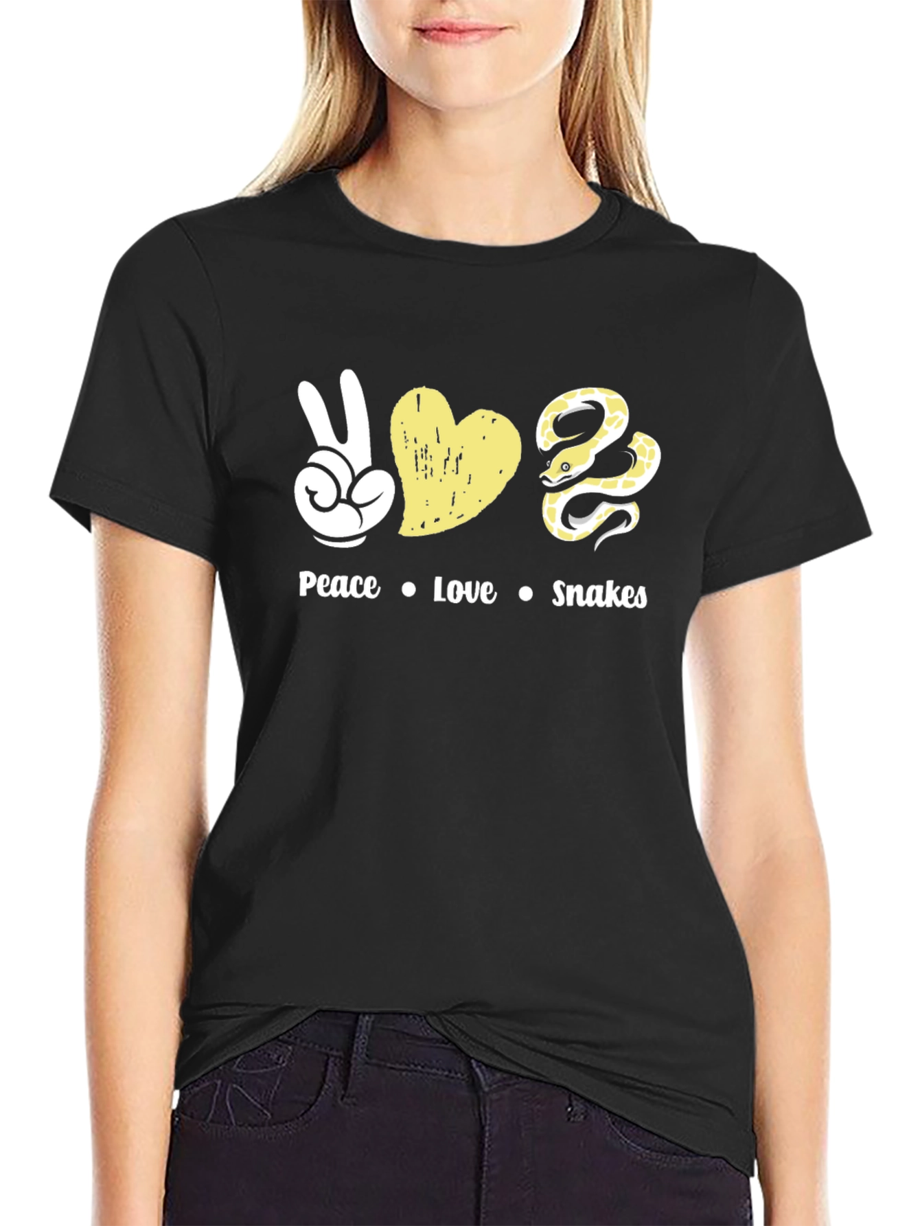 Black Peace Love Snakes T-Shirt - Unique Graphic Tee view 2