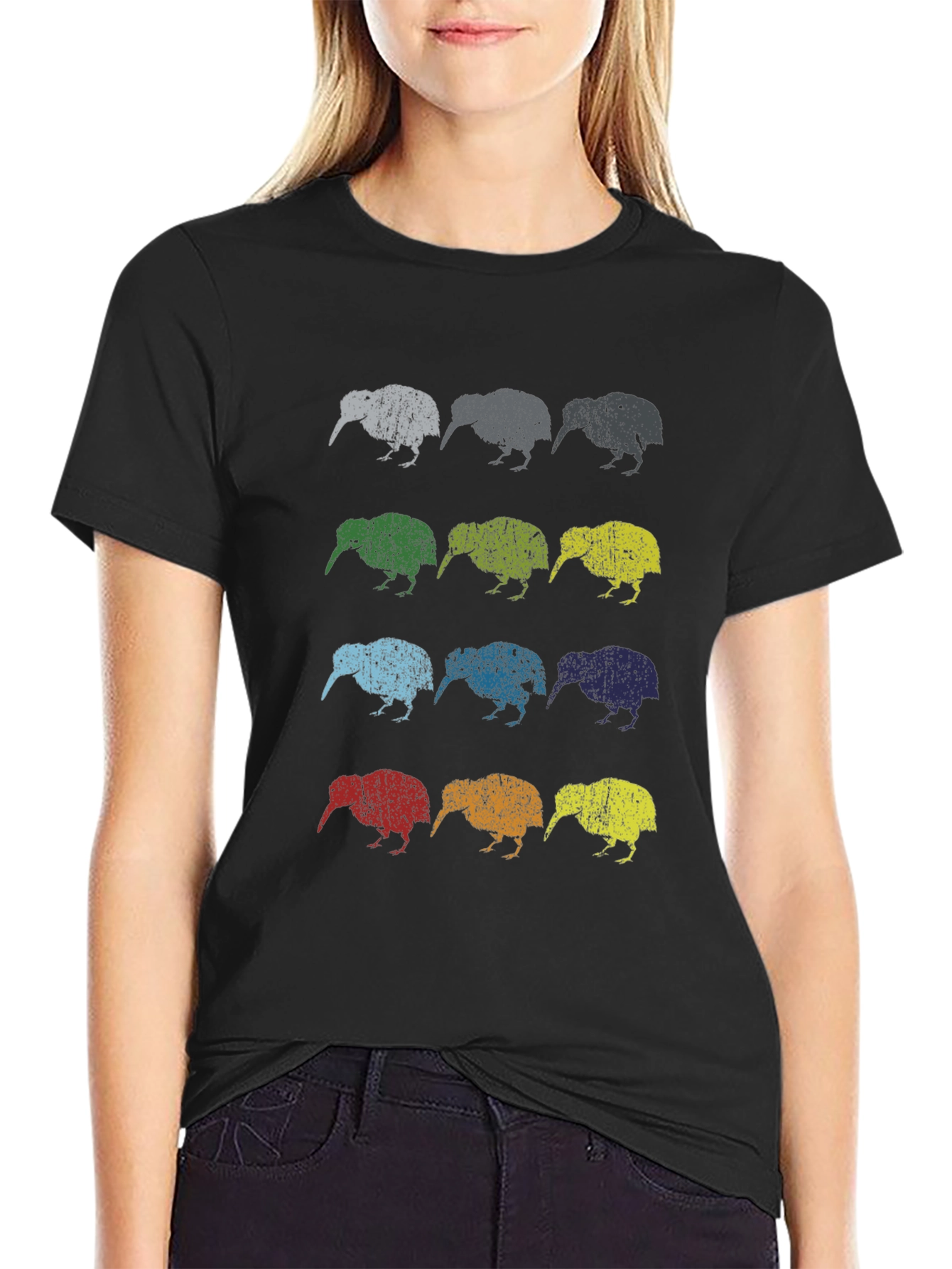 Black Retro Kiwi Bird Graphic T-Shirt view 2