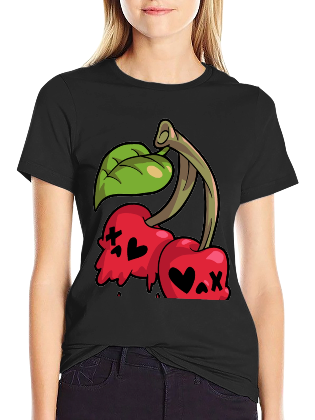 Black Cherry Skull Graphic Tee - Edgy Style view 2