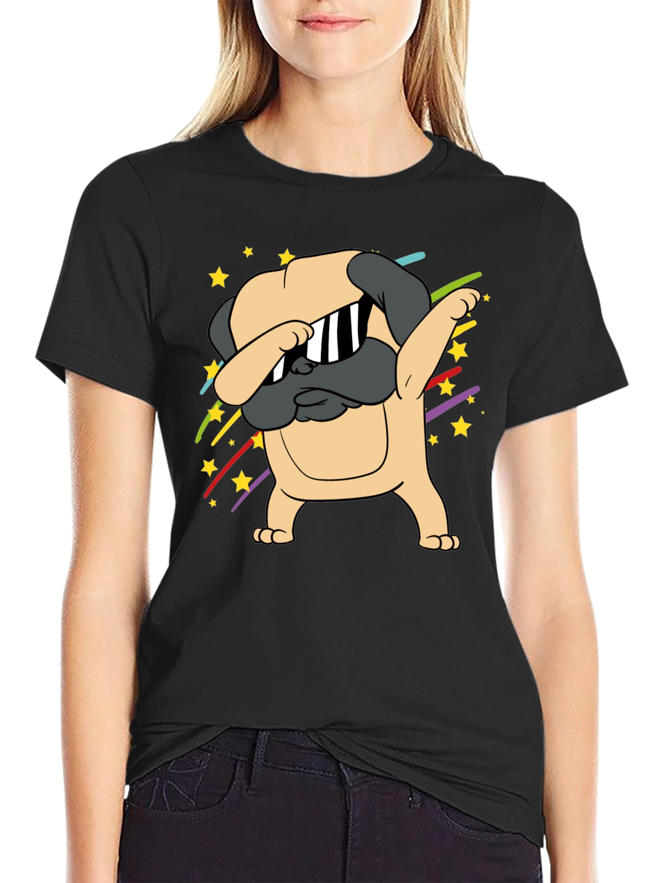 Black Dabbing Pug Graphic Tee - Trendy Dog Lover Shirt view 2