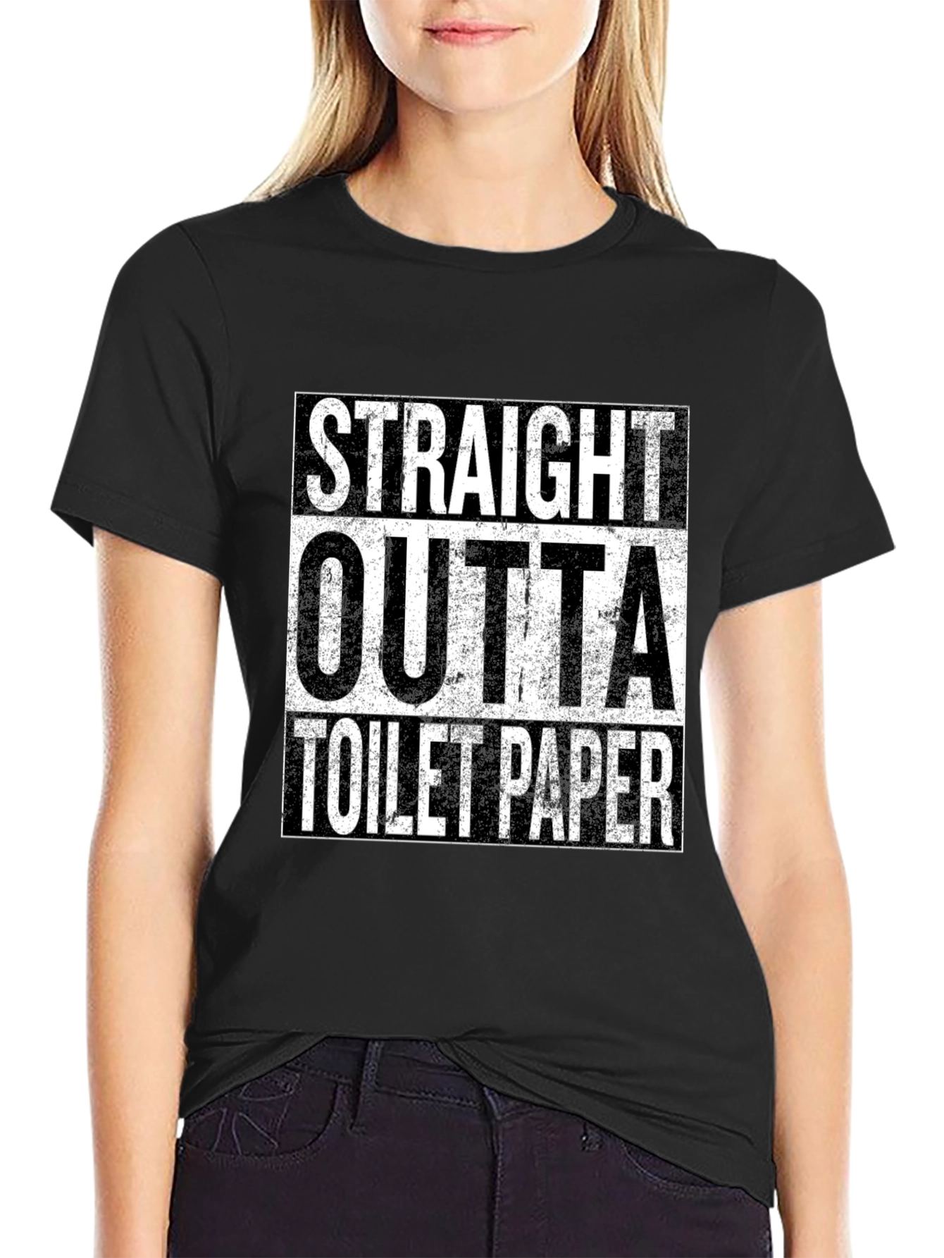 Black Straight Outta Toilet Paper - Novelty Tee view 2