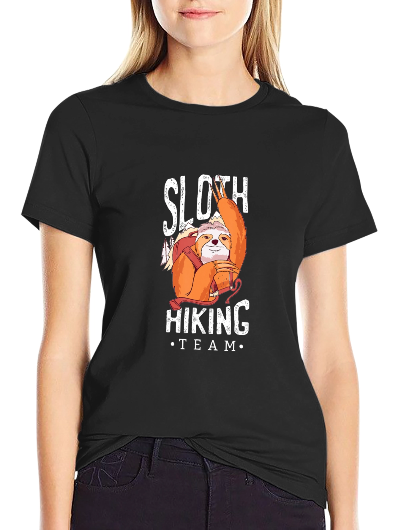 Black Sloth Hiking Team Black T-Shirt view 2
