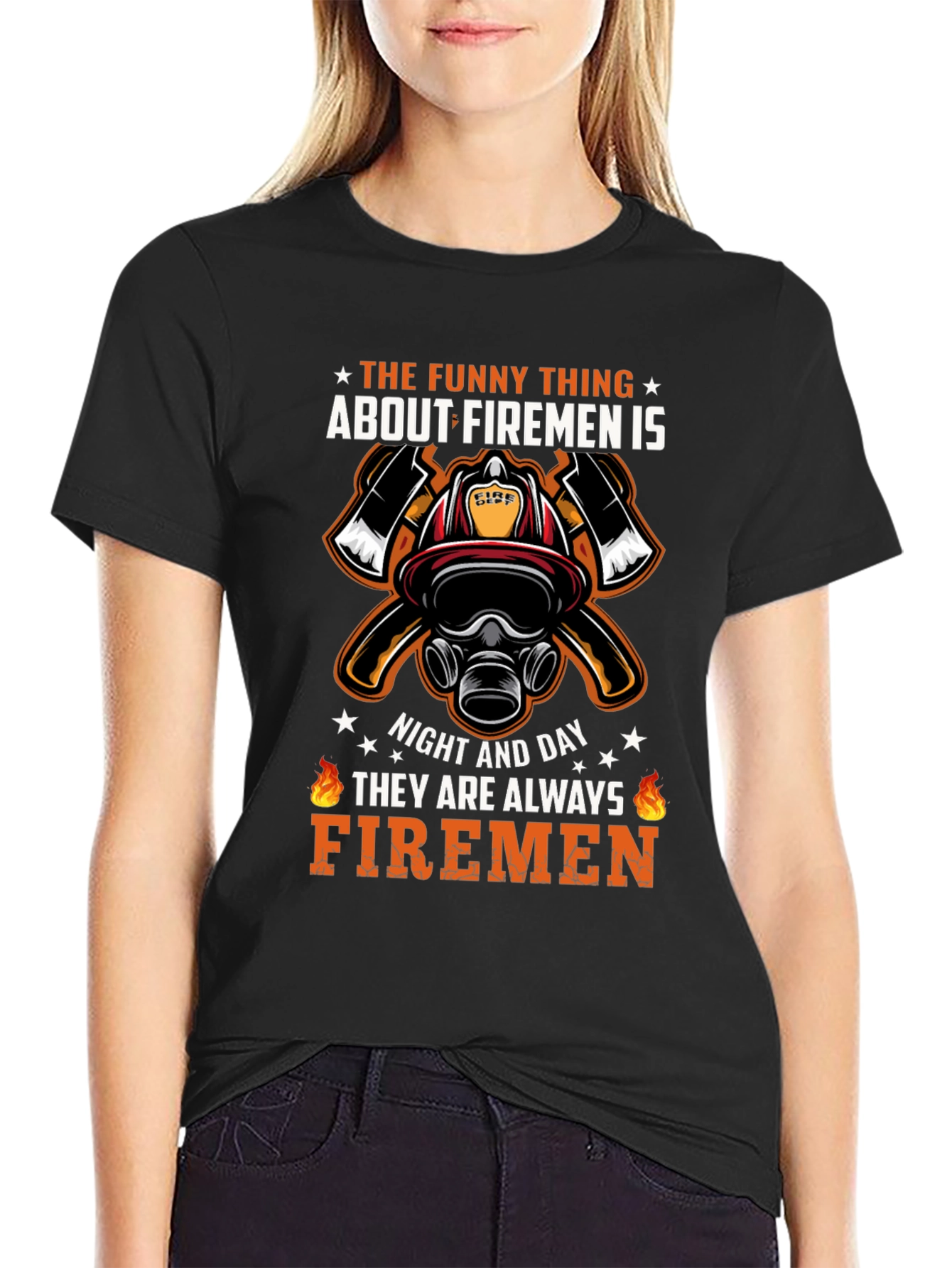 Black Firemen Graphic T-Shirt - Always Firemen Design view 2