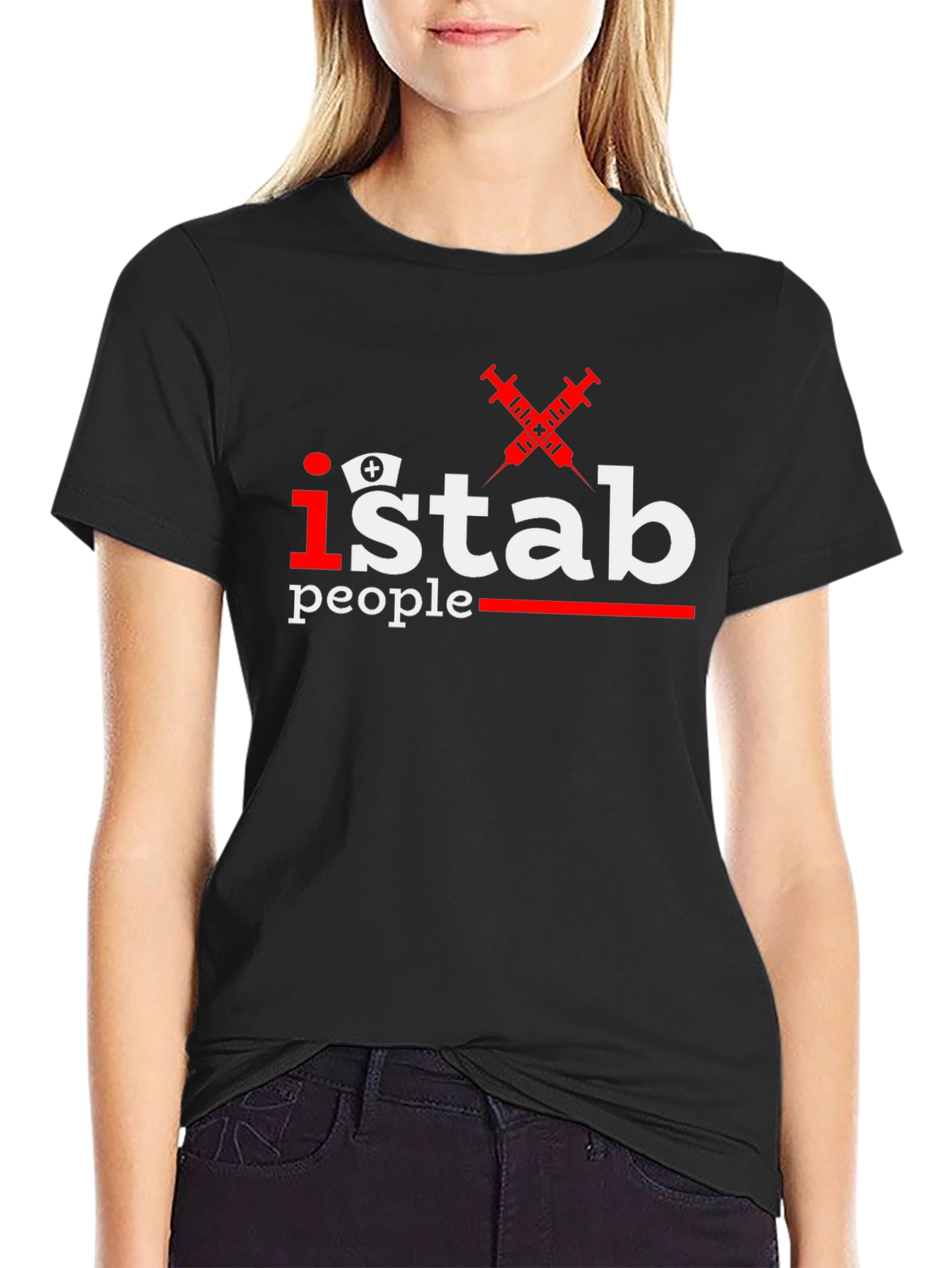 Black I Stab People Funny Nurse T-Shirt view 2