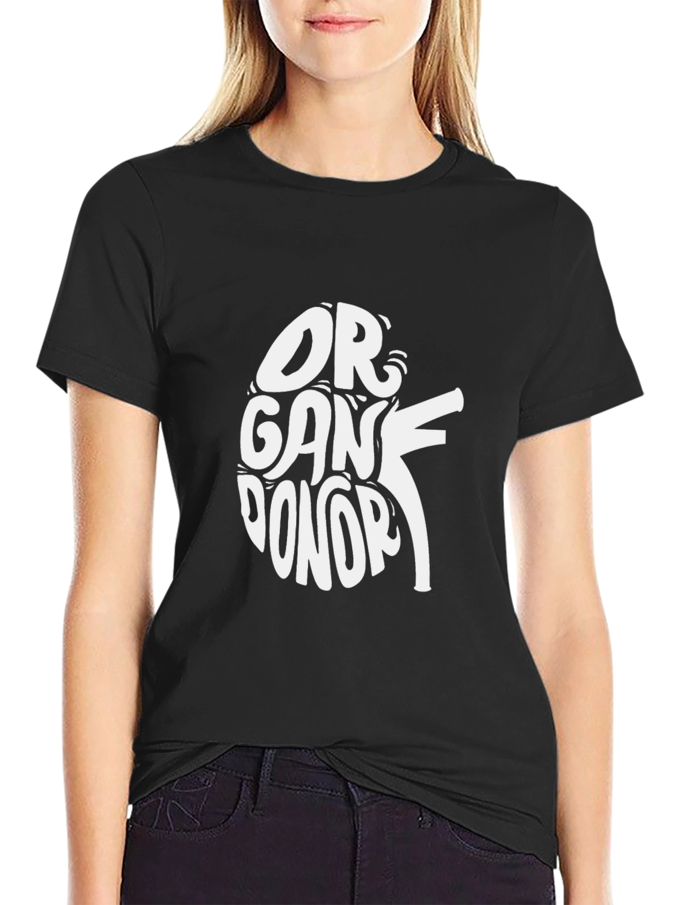 Black Organ Donor Graphic Tee - Black Cotton T-Shirt view 2