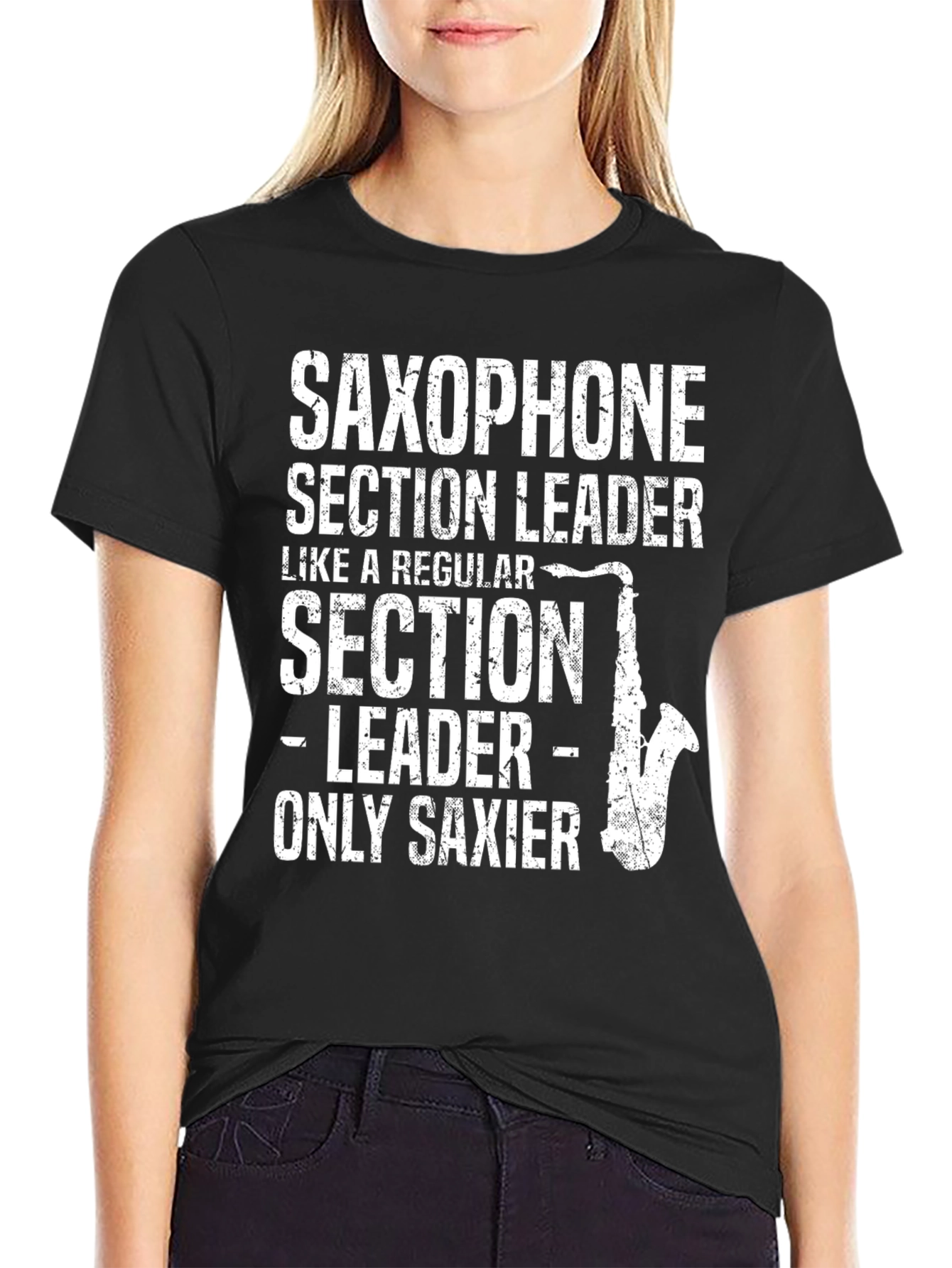 Black Saxophone Section Leader T-Shirt - Musician Gift view 2