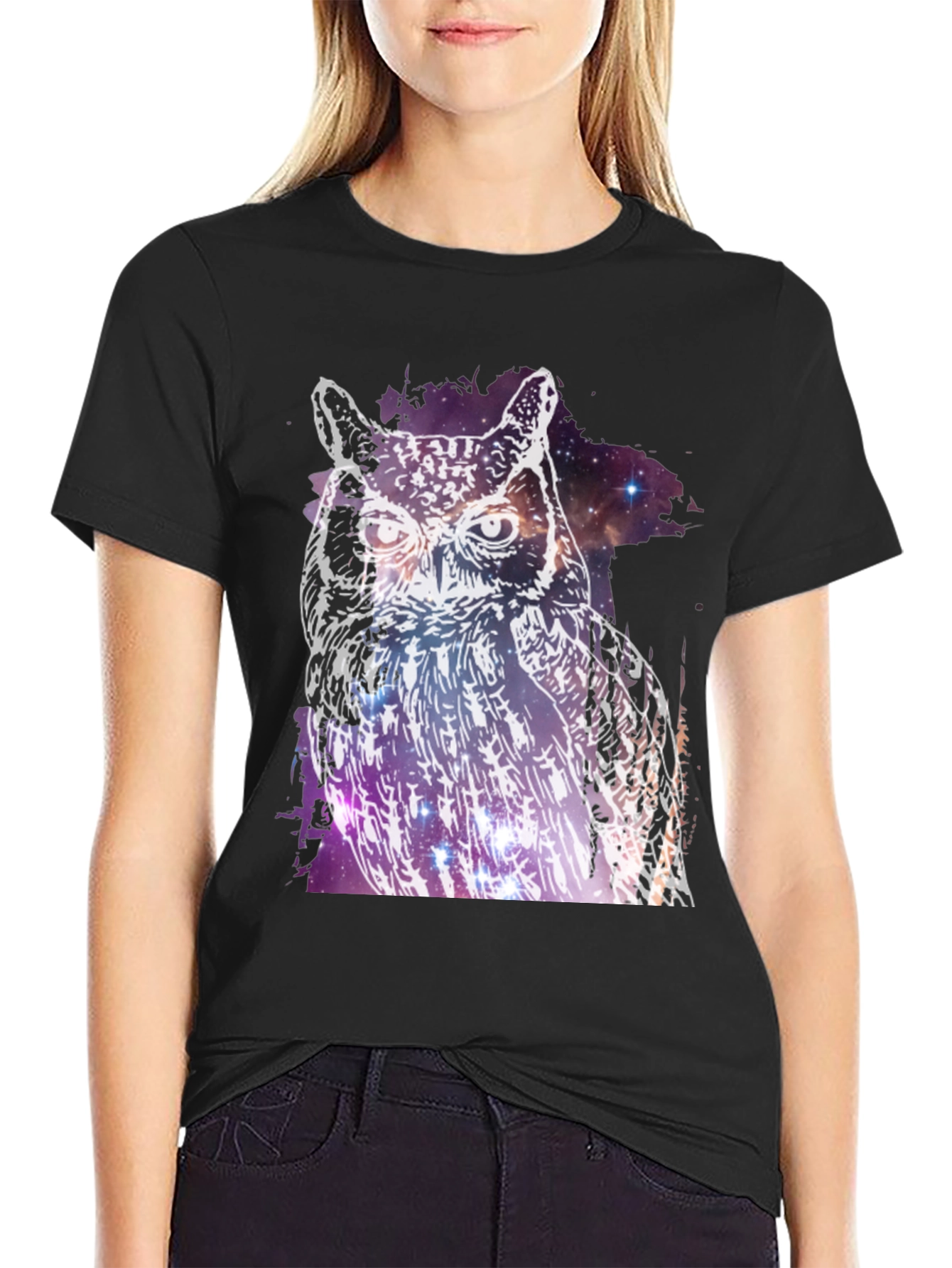 Black Cosmic Owl Graphic Tee - Black view 2