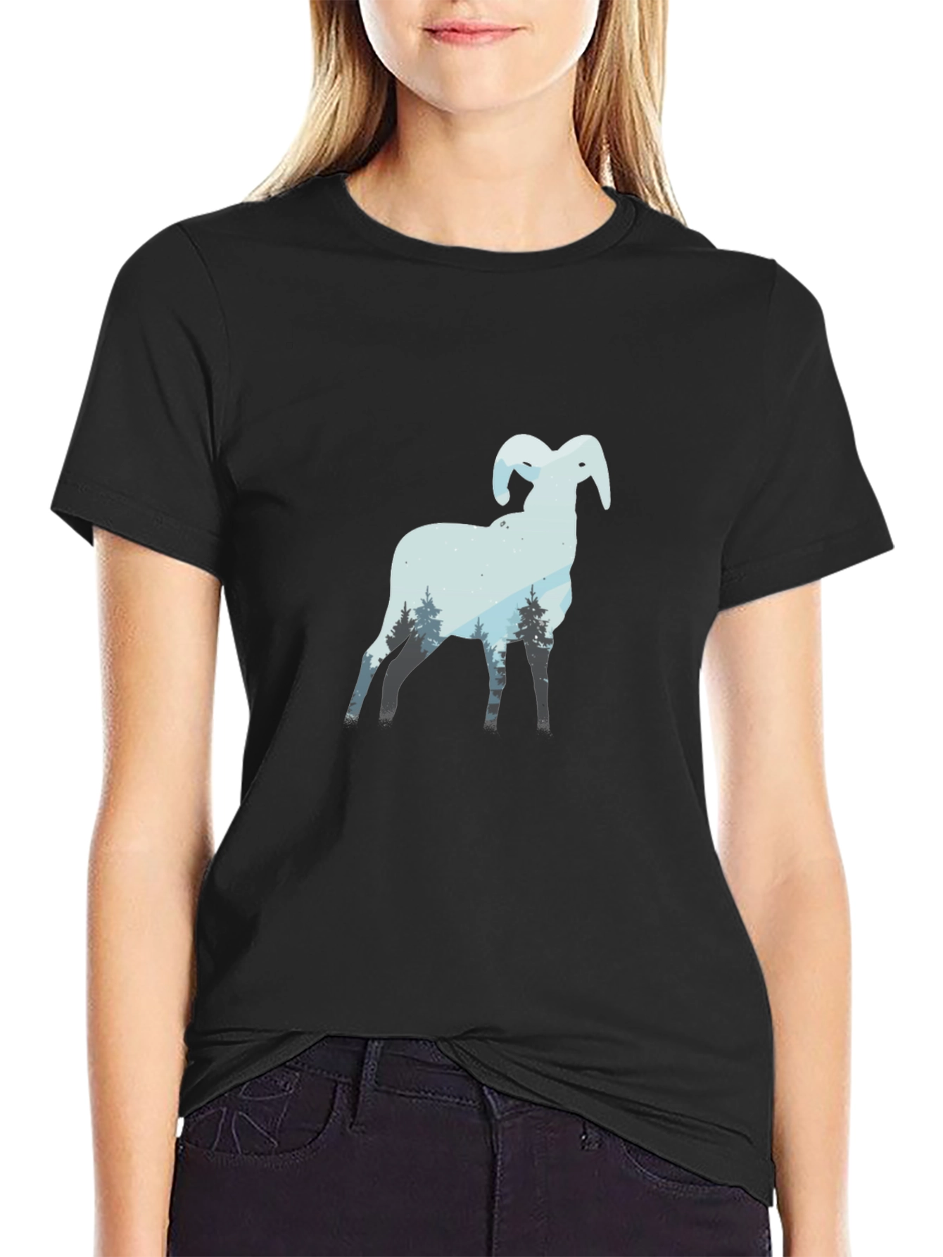 Black Ram Mountain Scene Black T-Shirt view 2