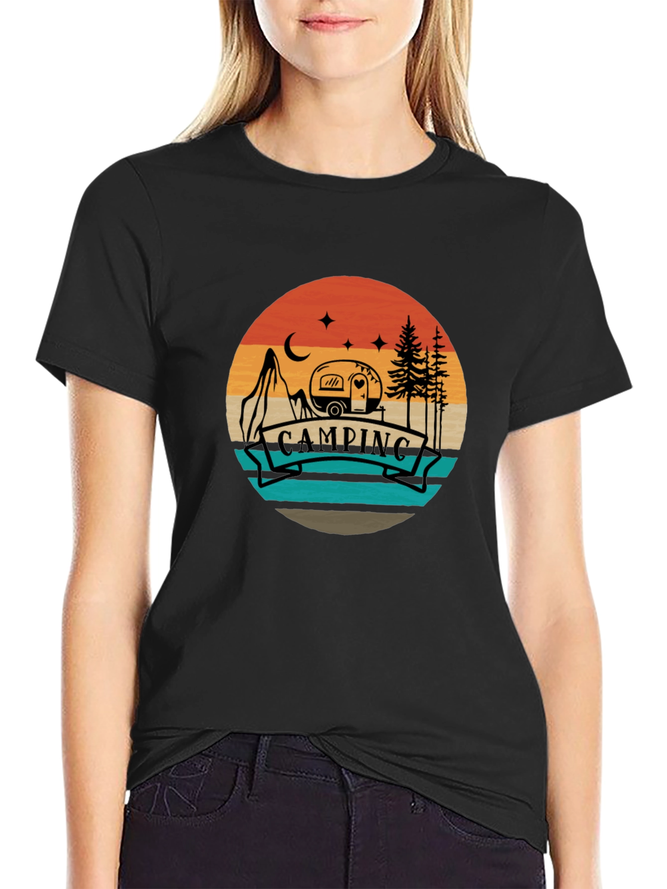 Black Camping Adventure Tee - Retro Graphic T-Shirt view 2